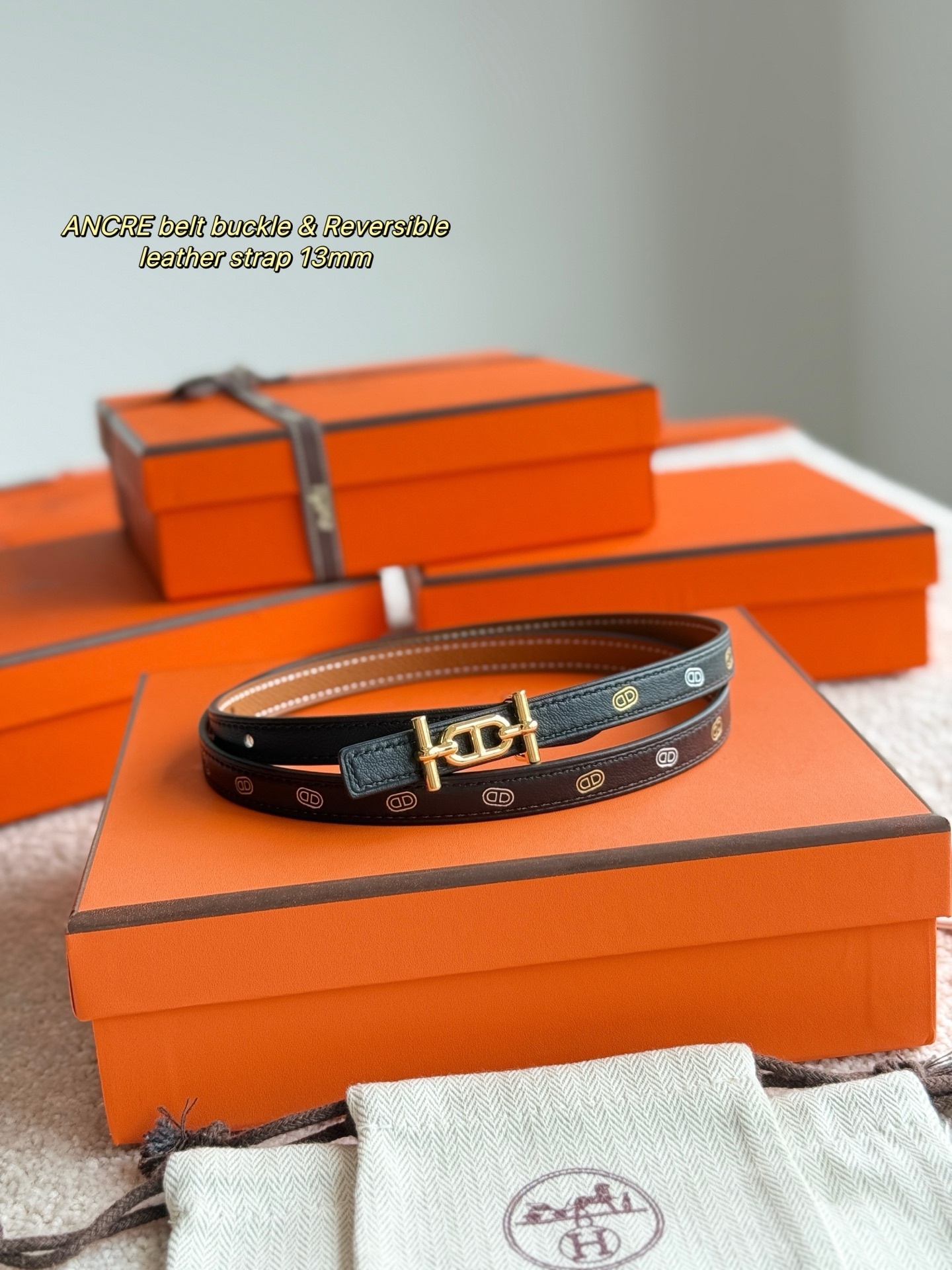 Hermès Ancre 13mm Reversible Leather Belt with Gold Buckle