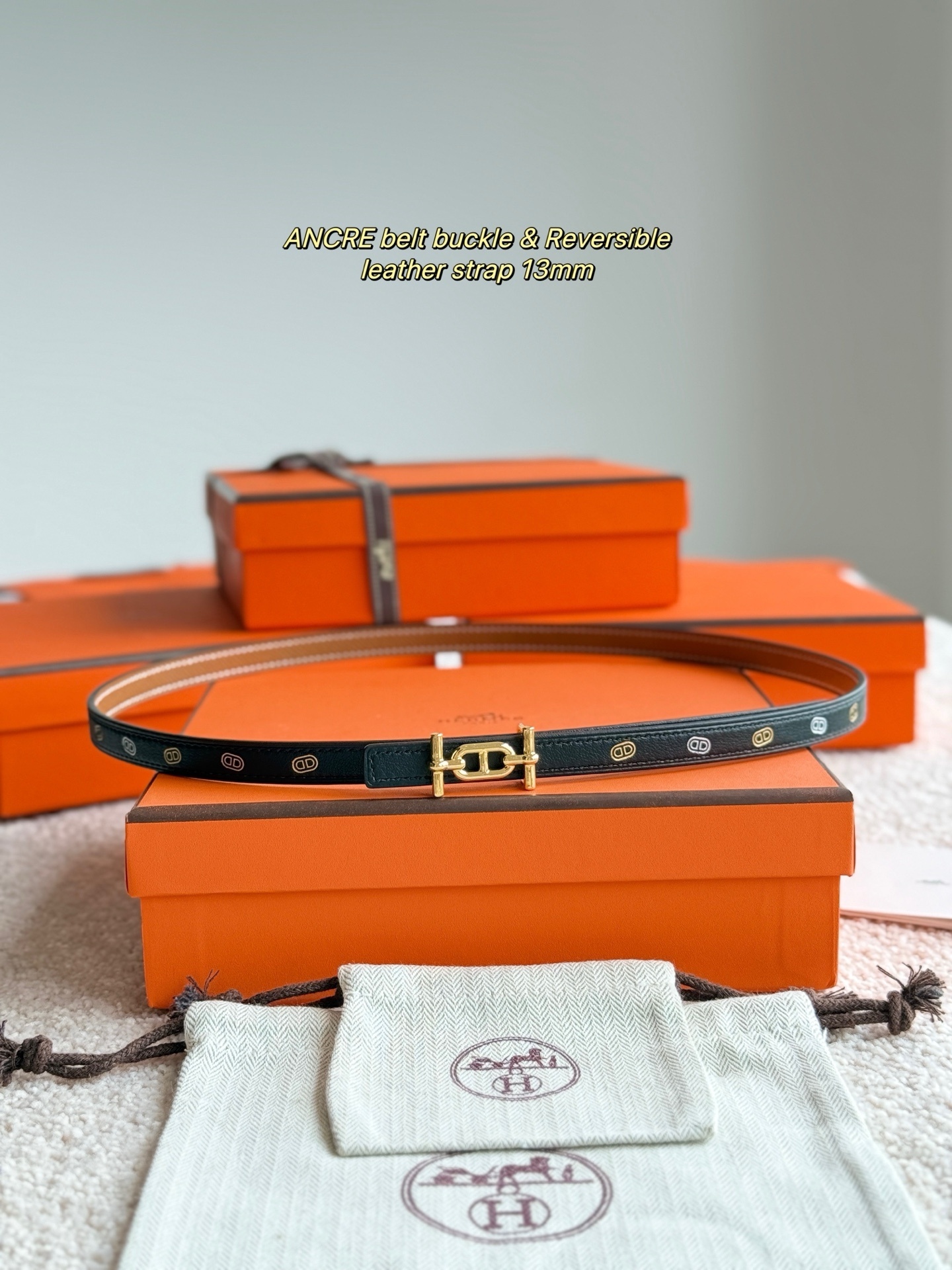 Hermès Ancre 13mm Reversible Leather Belt with Gold Buckle