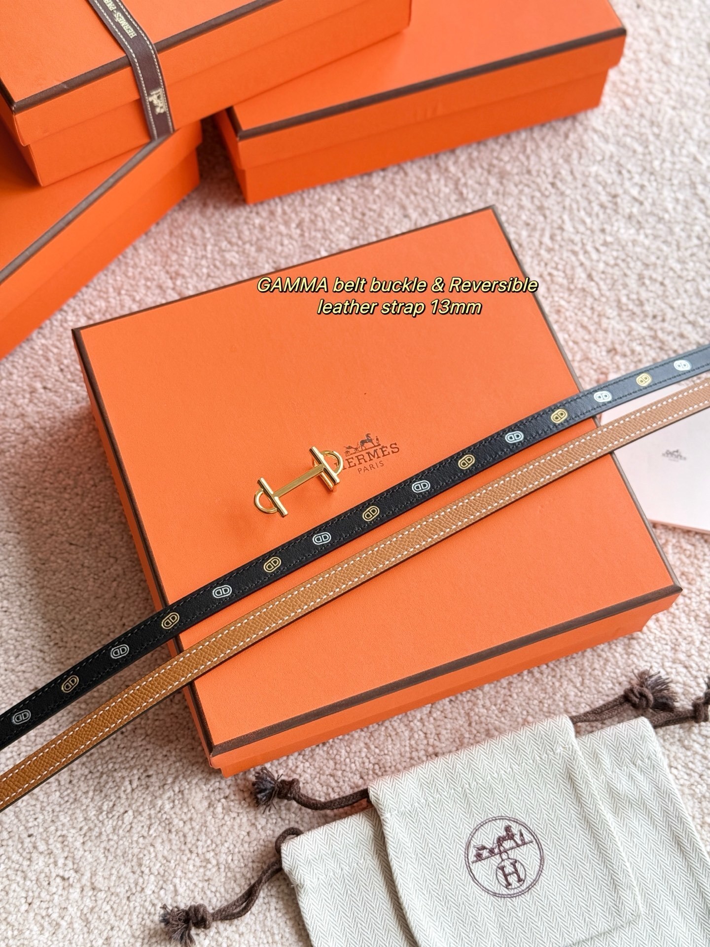 Hermès Gamma 13mm Reversible Leather Belt - Rose Gold Plated