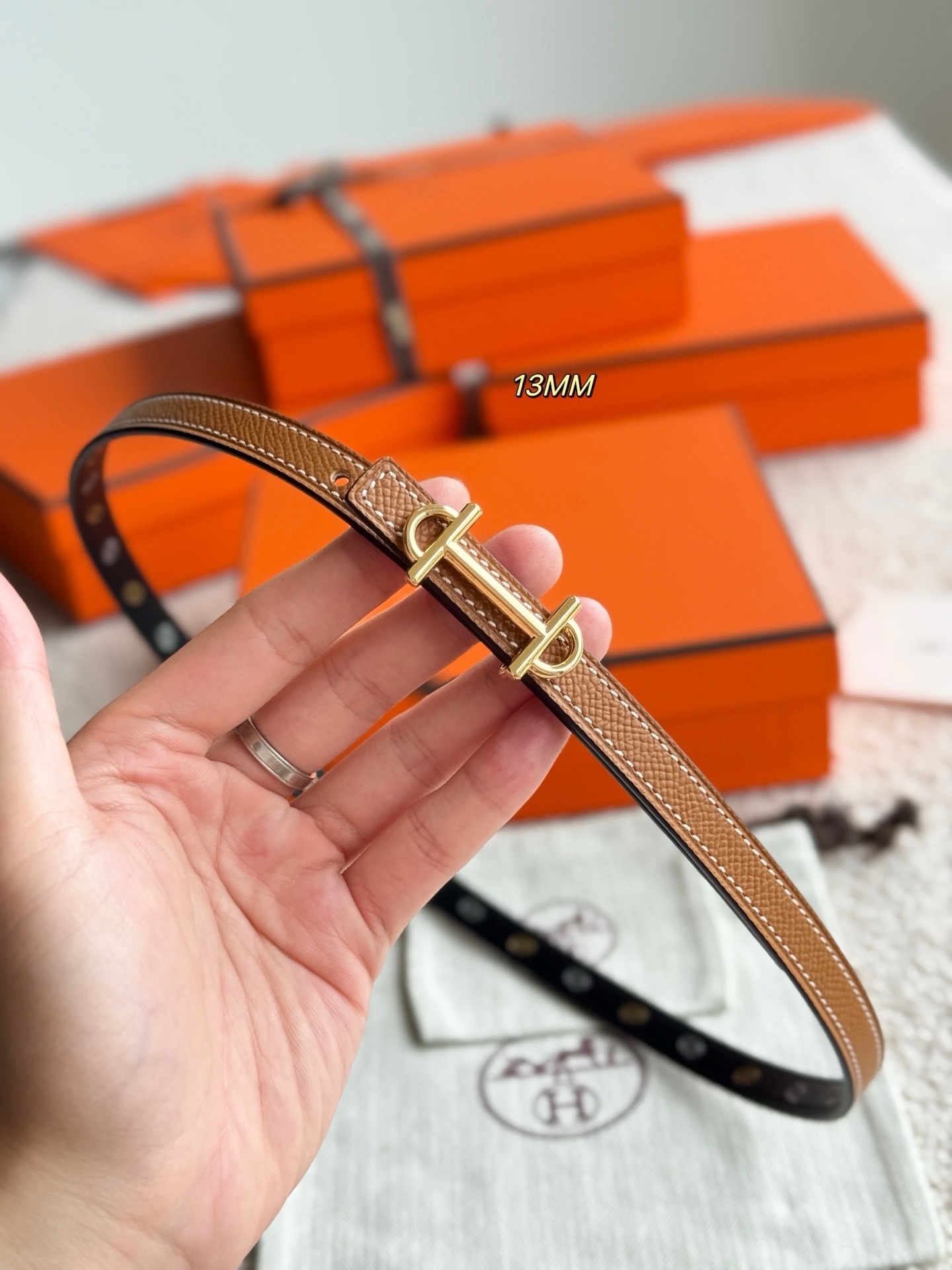 Hermès Gamma 13mm Reversible Leather Belt - Rose Gold Plated