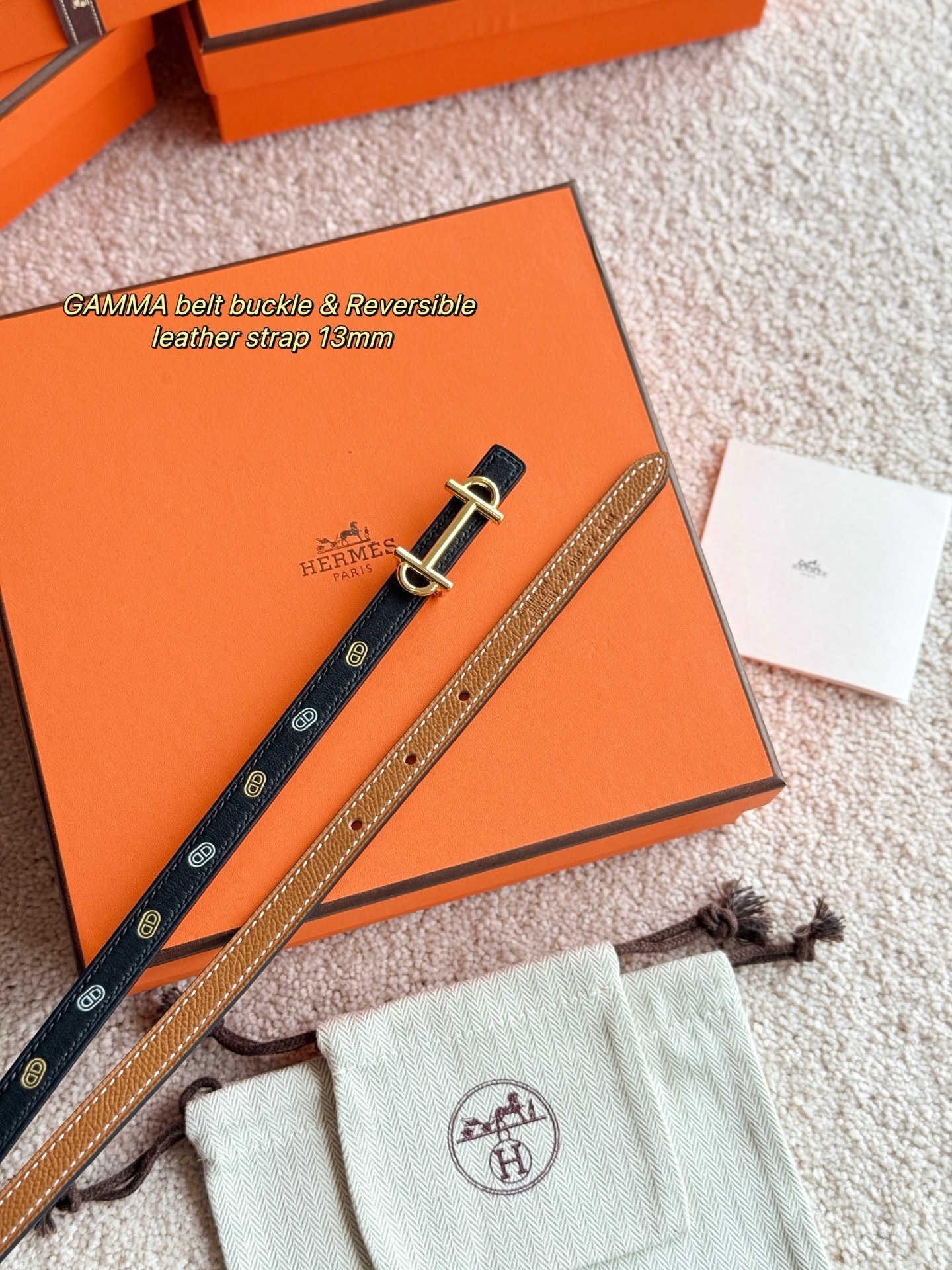 Hermès Gamma 13mm Reversible Leather Belt - Rose Gold Plated