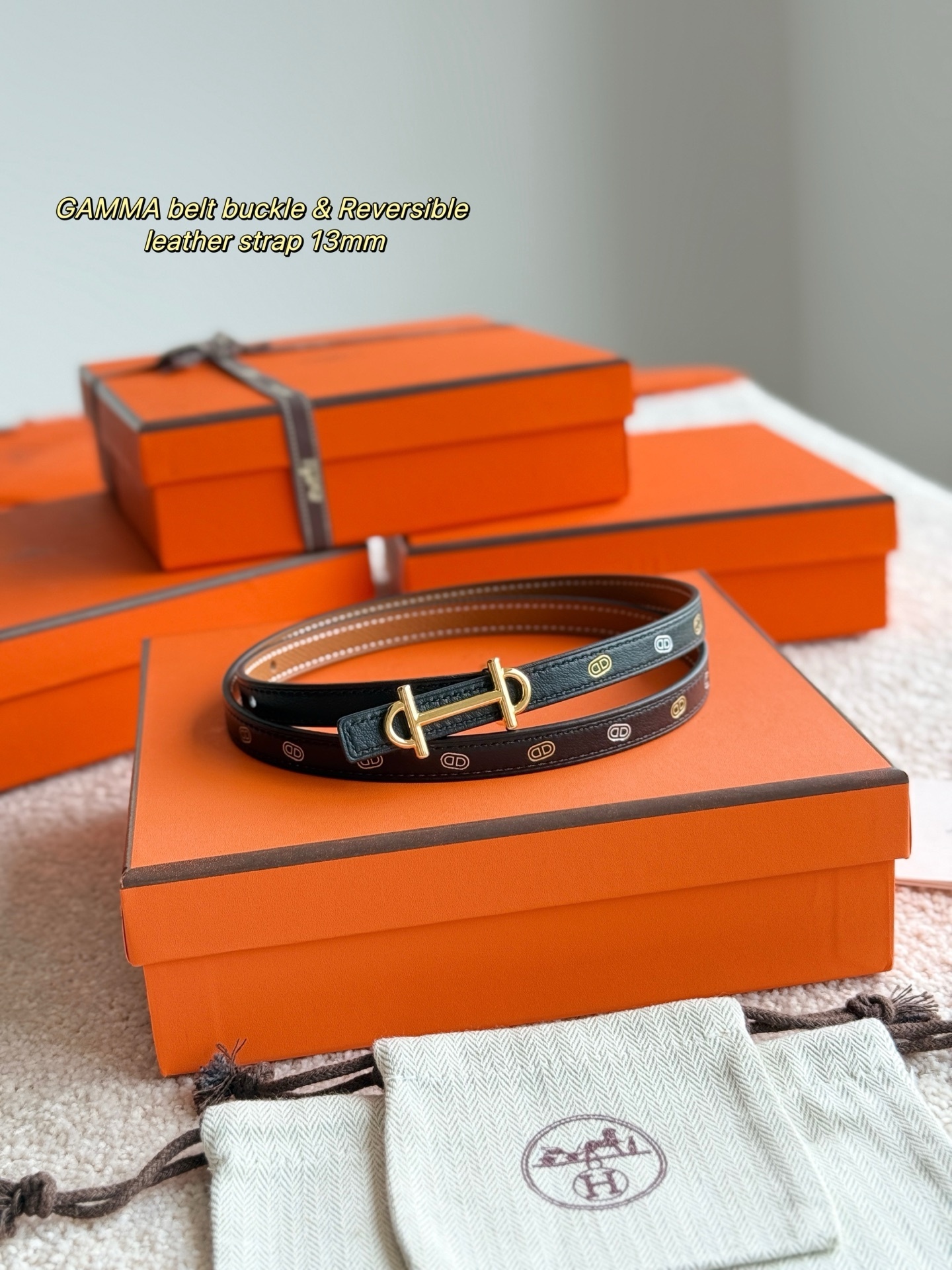 Hermès Gamma 13mm Reversible Leather Belt - Rose Gold Plated