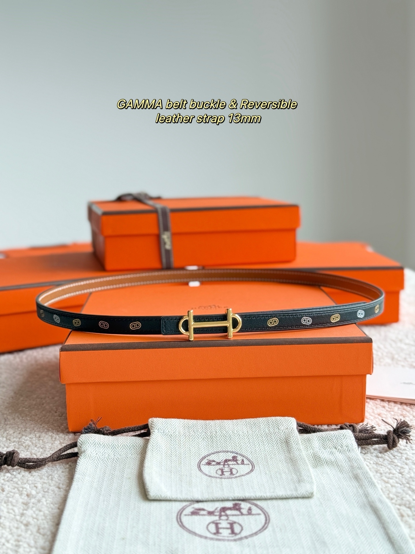 Hermès Gamma 13mm Reversible Leather Belt - Rose Gold Plated