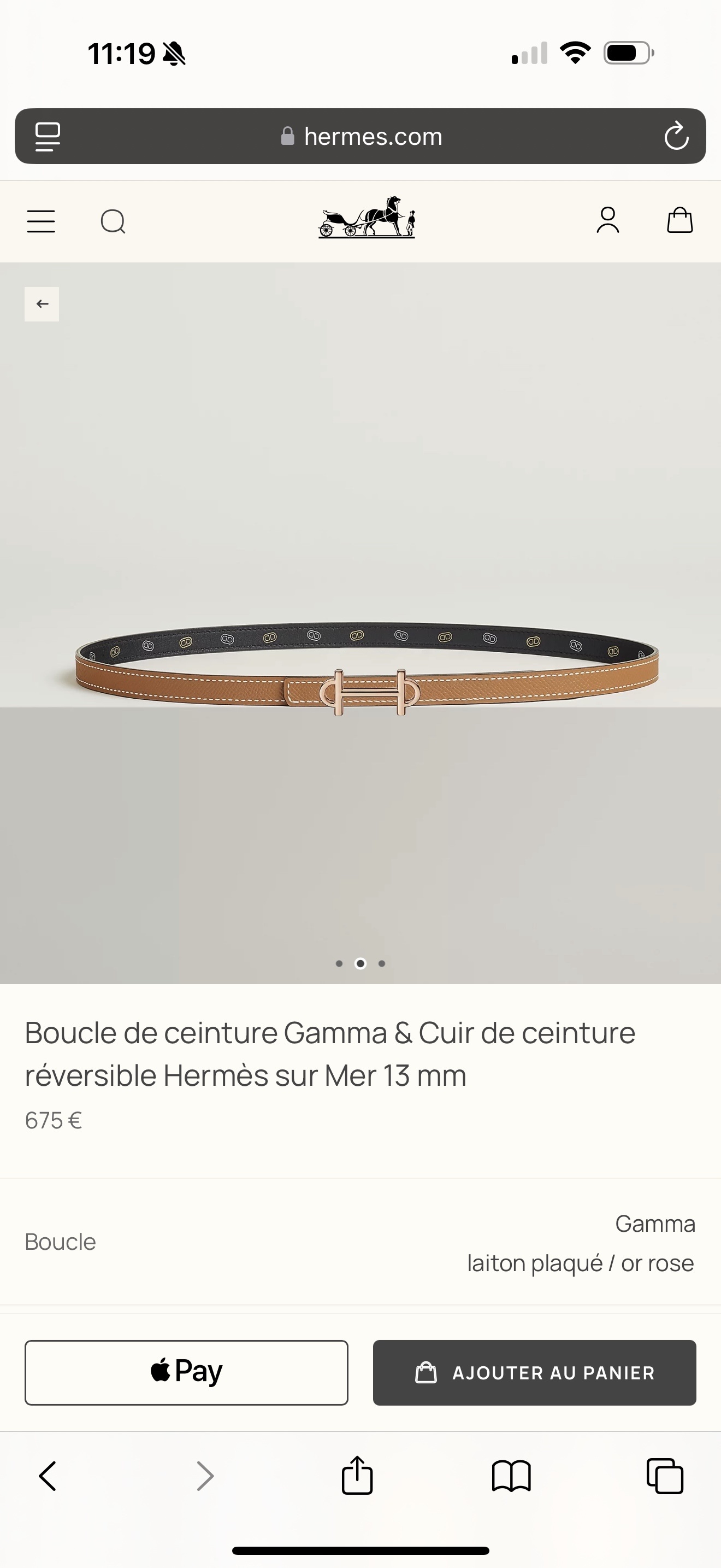 Hermès Gamma 13mm Reversible Leather Belt - Rose Gold Plated