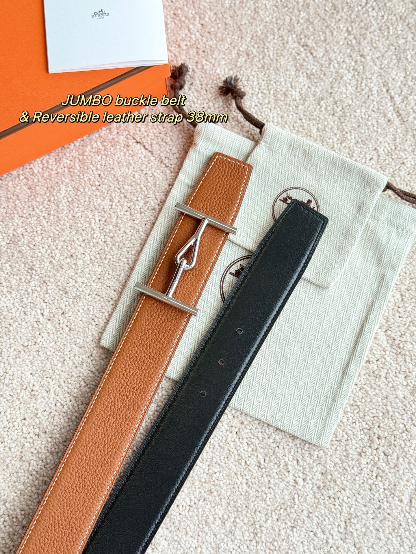 Hermes 38mm Reversible Leather Belt with Jumbo Buckle