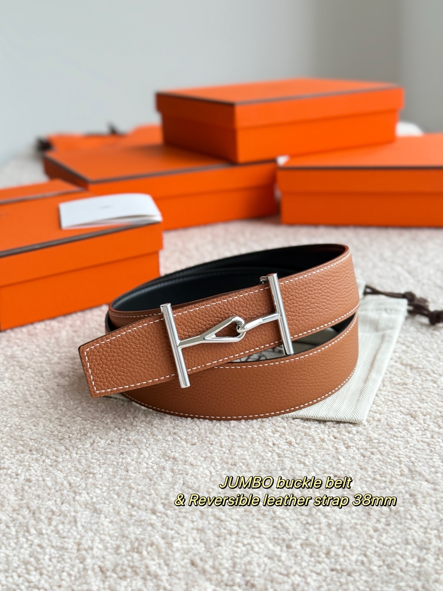 Hermes 38mm Reversible Leather Belt with Jumbo Buckle