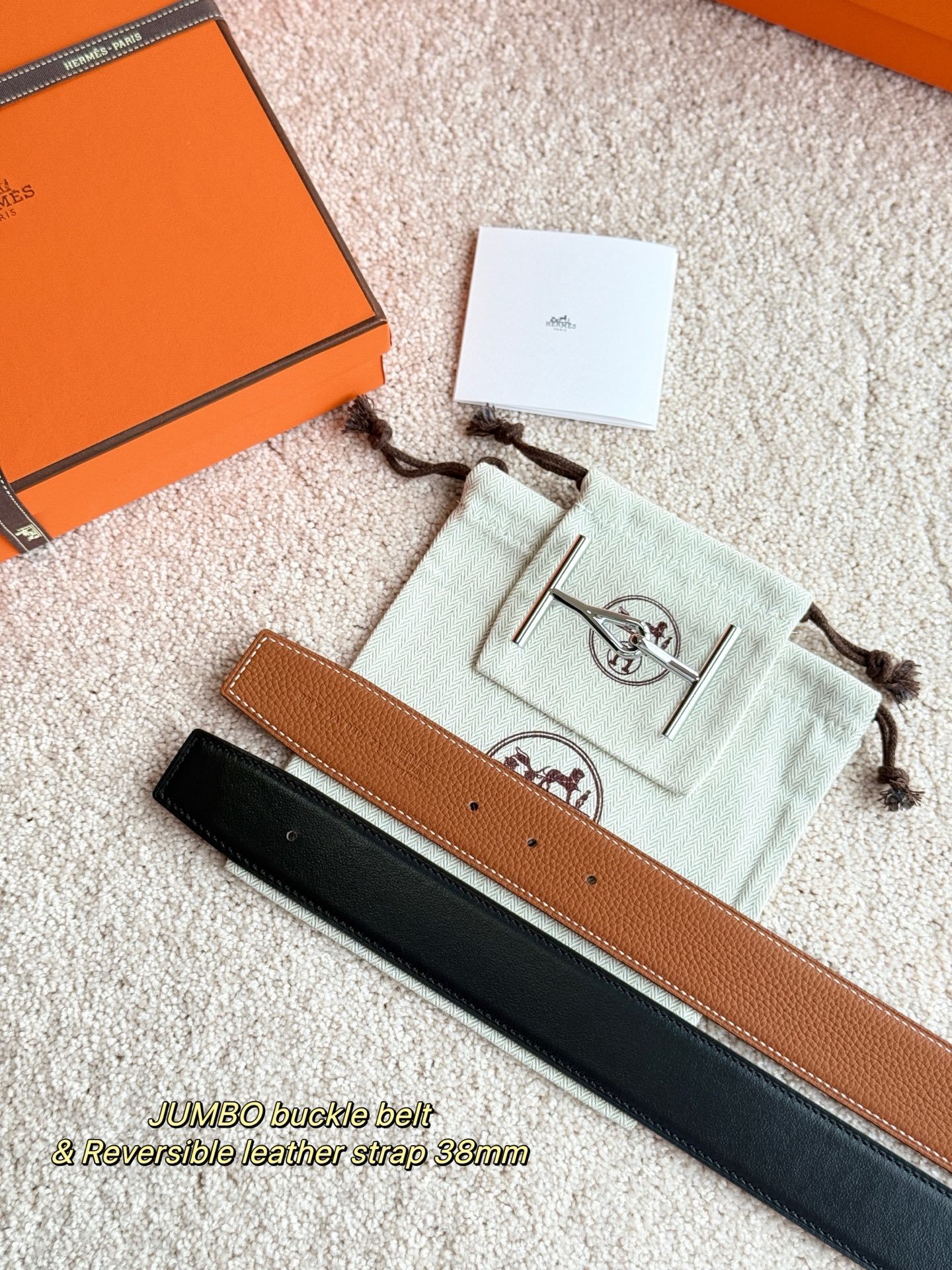 Hermes 38mm Reversible Leather Belt with Jumbo Buckle