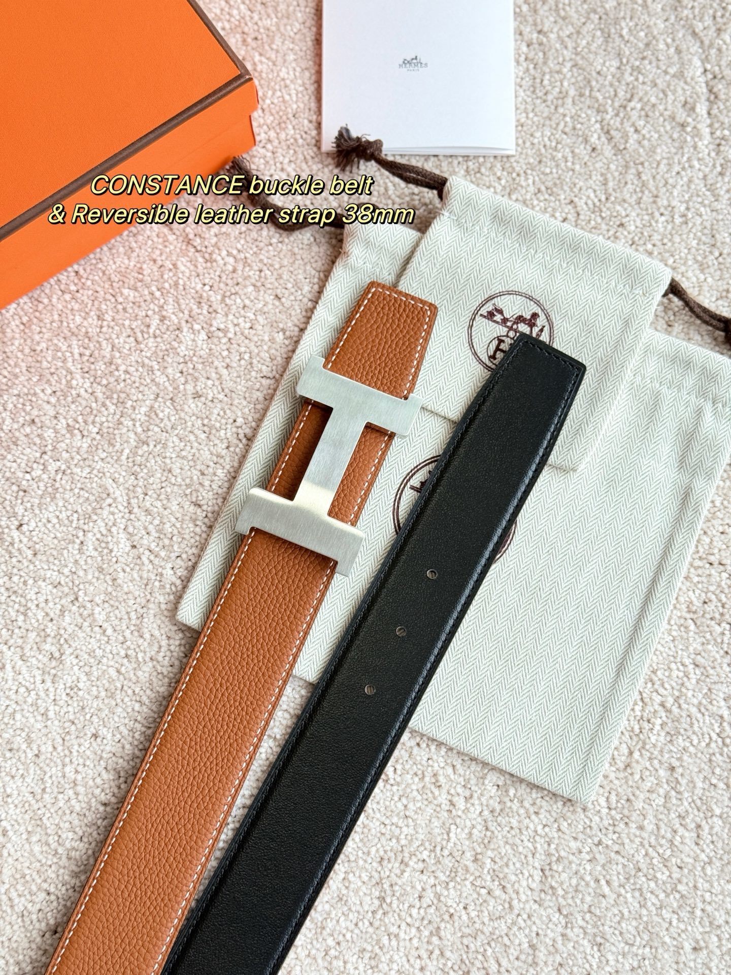 Hermès 38mm Constance Reversible Leather Belt - Brushed H Buckle