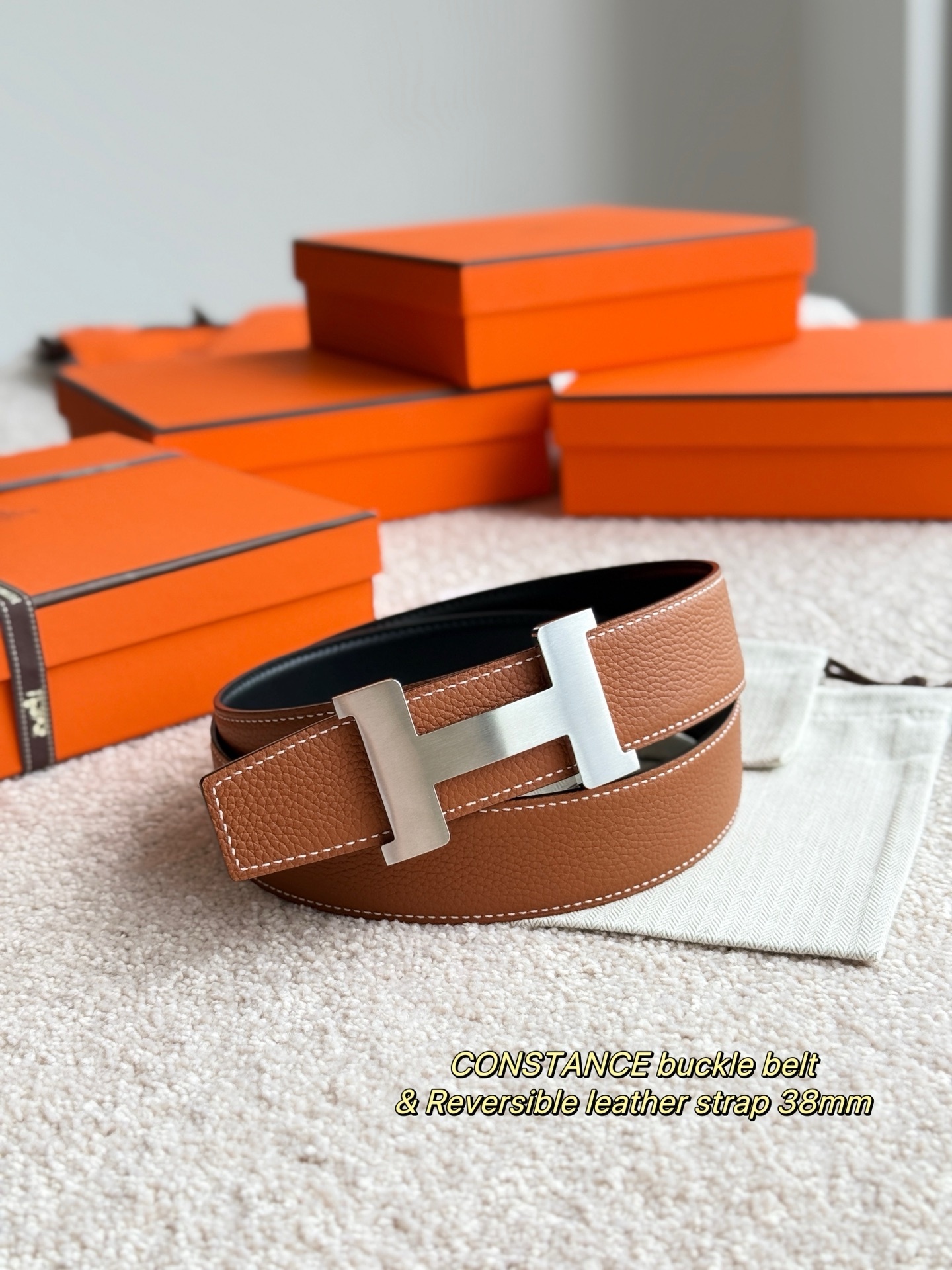 Hermès 38mm Constance Reversible Leather Belt - Brushed H Buckle