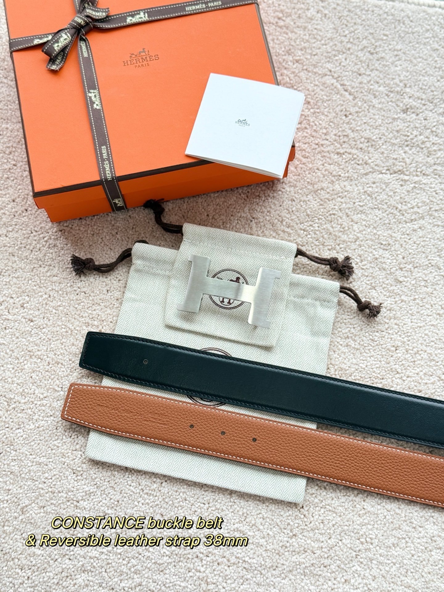 Hermès 38mm Constance Reversible Leather Belt - Brushed H Buckle