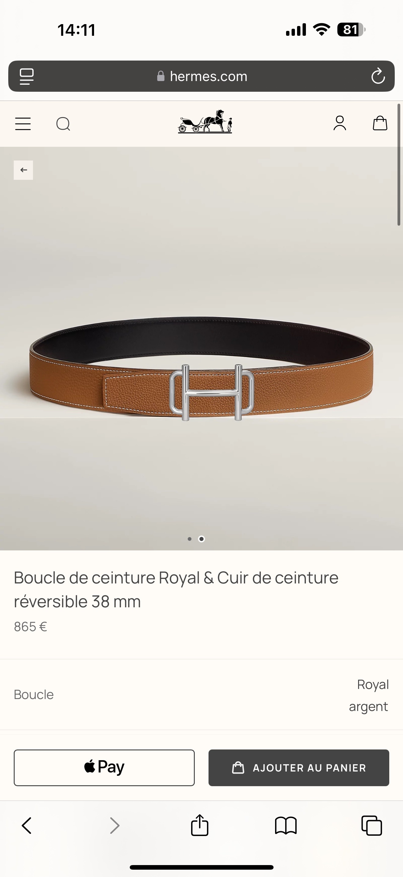 Hermès Royal Belt Buckle & 38mm Reversible Leather Strap