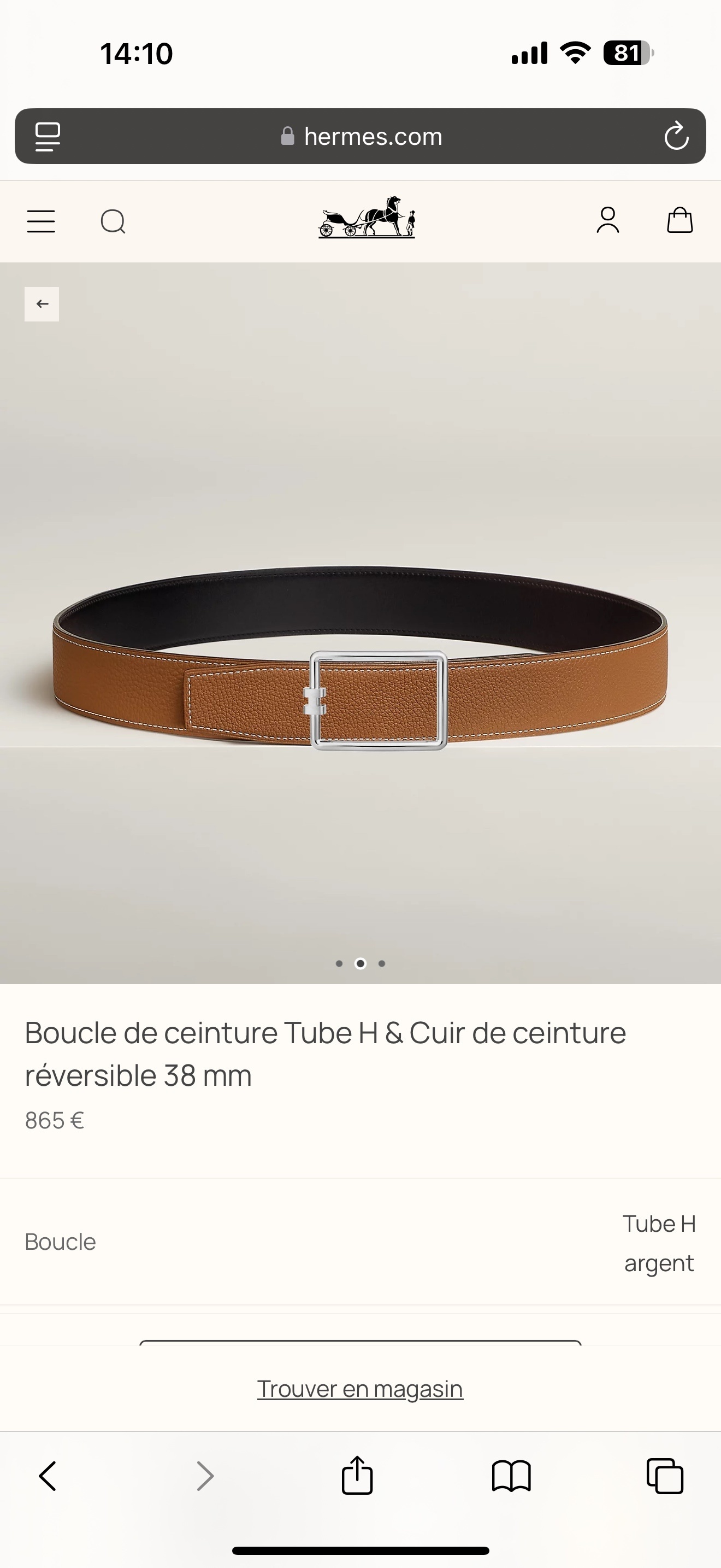 Hermès 38mm Reversible Leather Belt with Tube H Silver Buckle