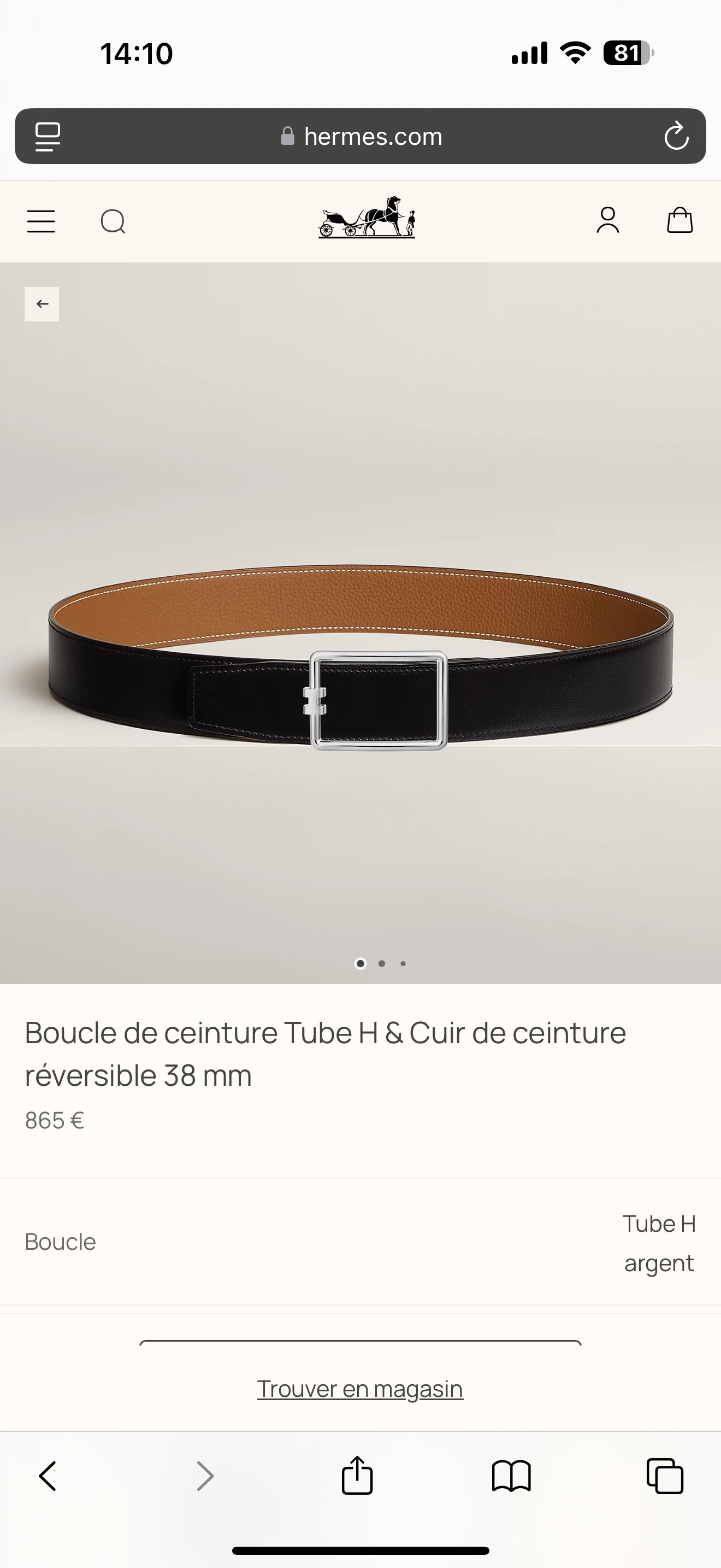 Hermès 38mm Reversible Leather Belt with Tube H Silver Buckle