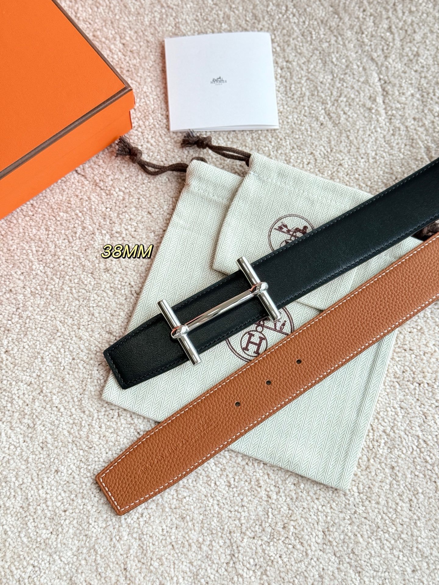 Hermès H d'Ancre Reversible Leather Belt 38mm - Silver Buckle