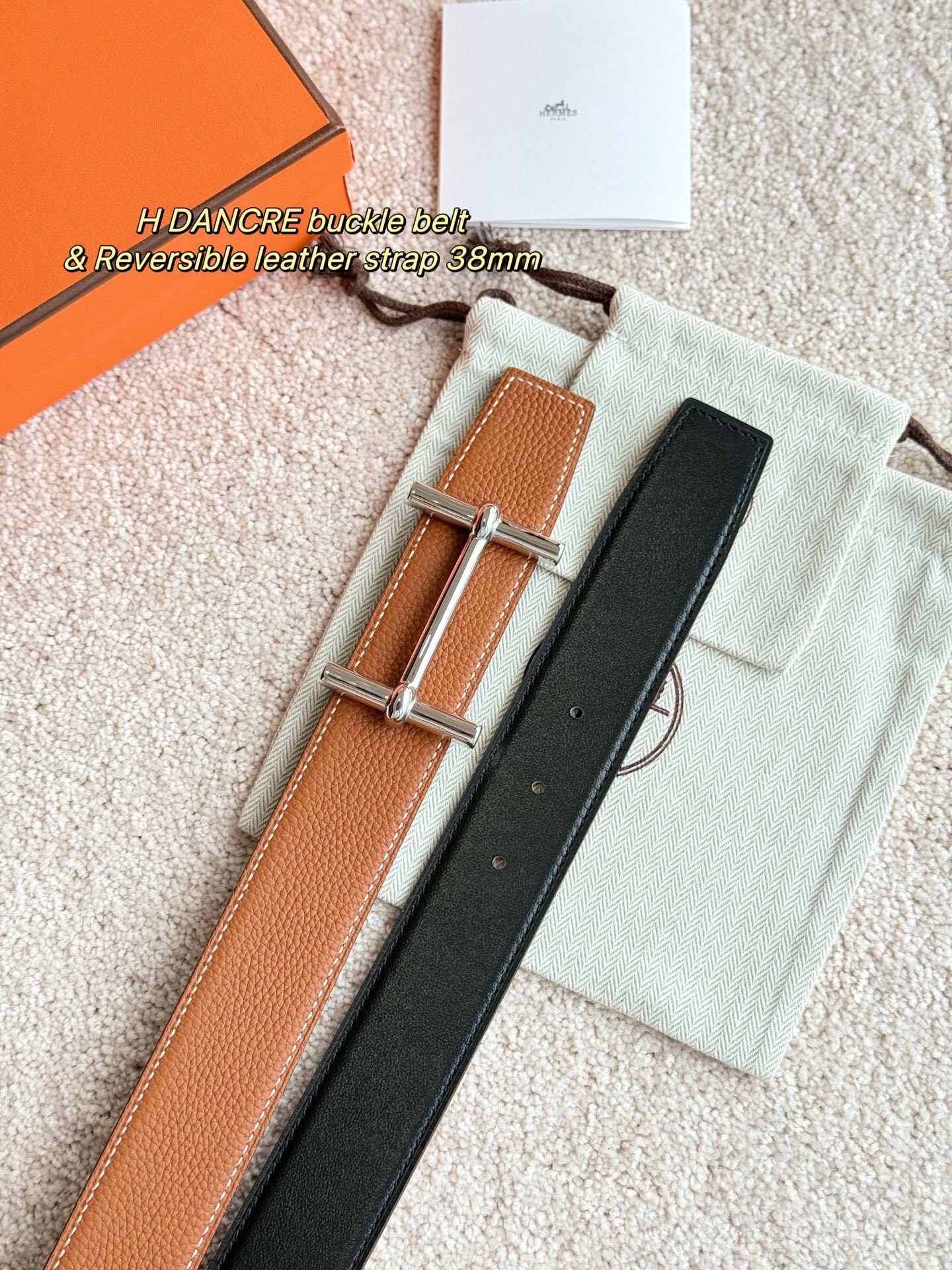 Hermès H d'Ancre Reversible Leather Belt 38mm - Silver Buckle