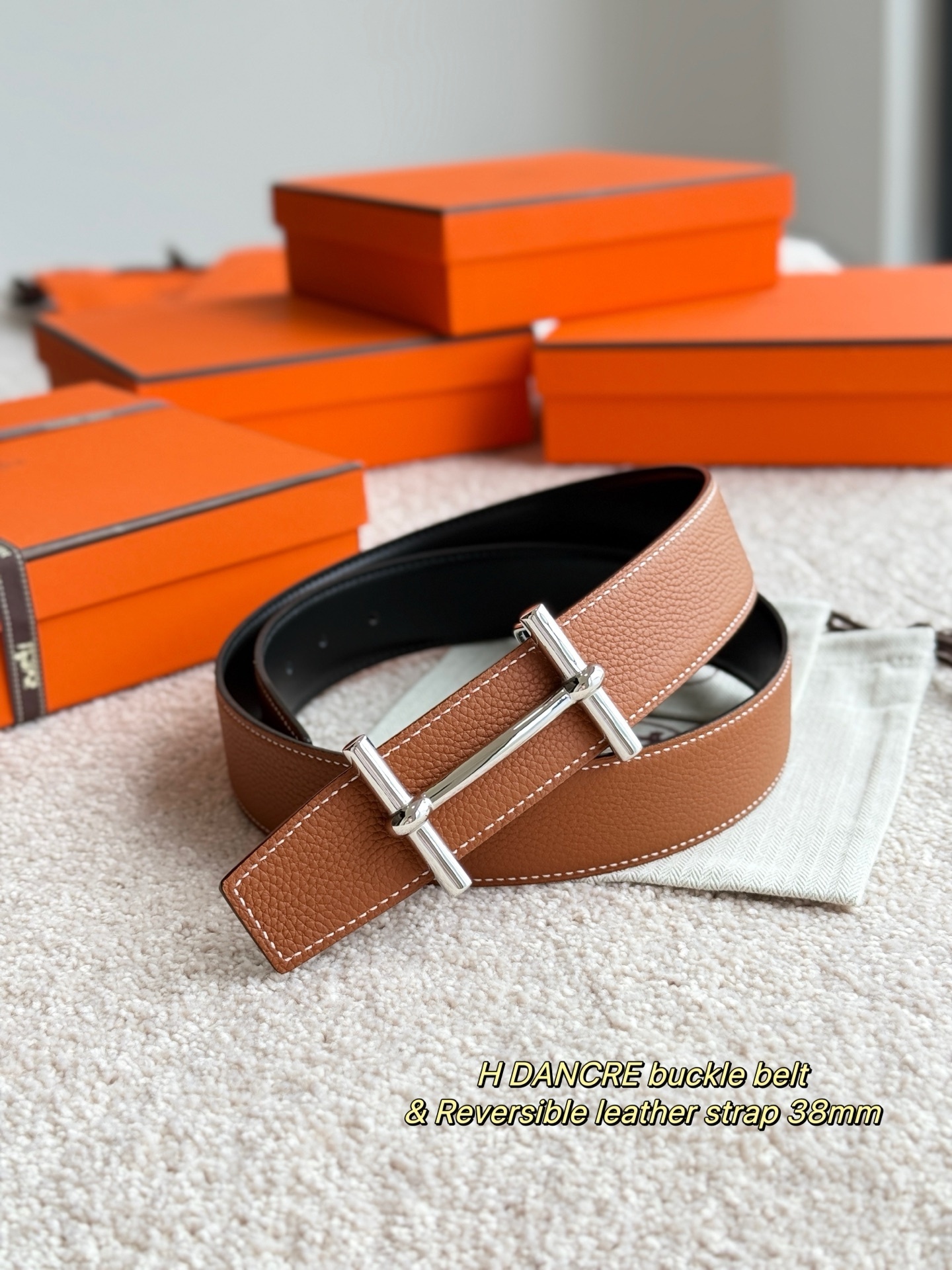 Hermès H d'Ancre Reversible Leather Belt 38mm - Silver Buckle