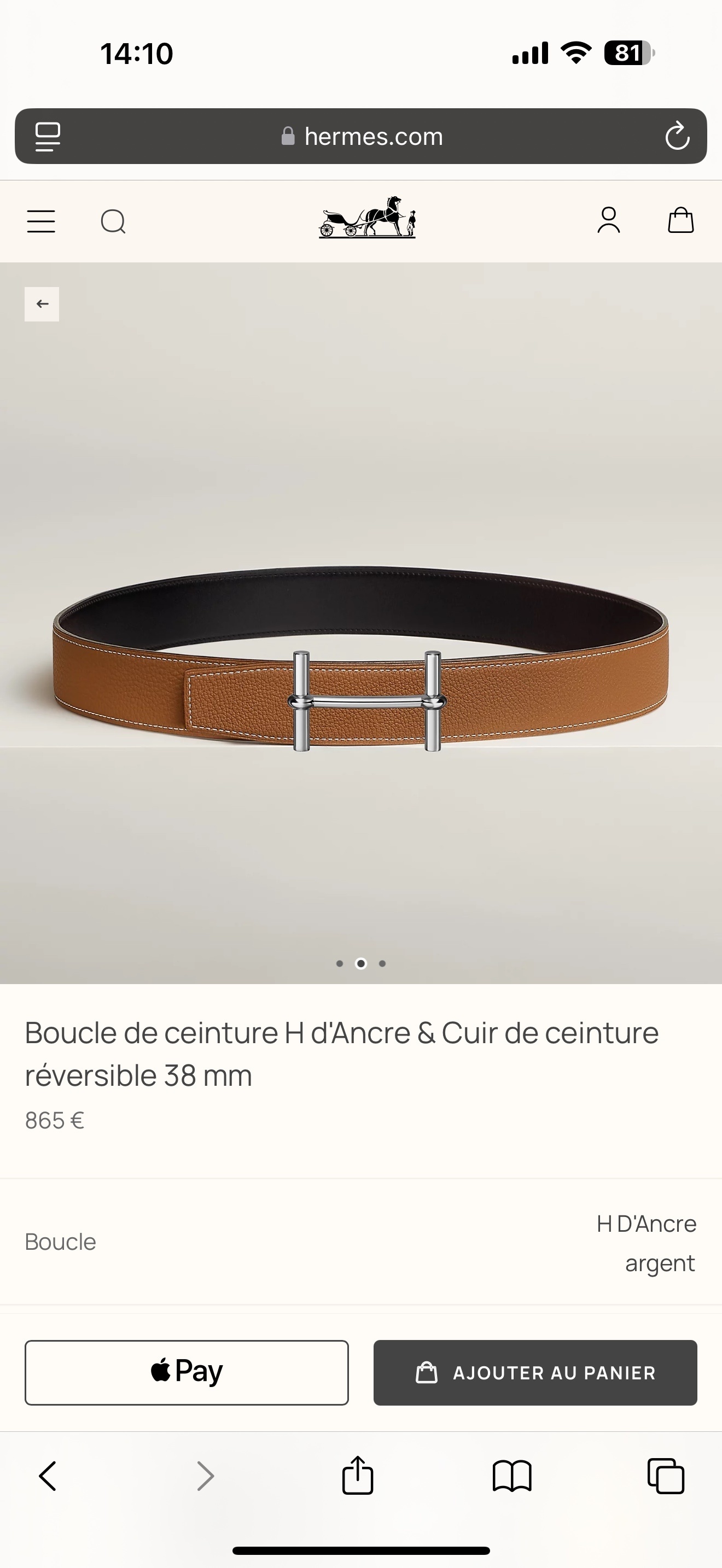 Hermès H d'Ancre Reversible Leather Belt 38mm - Silver Buckle