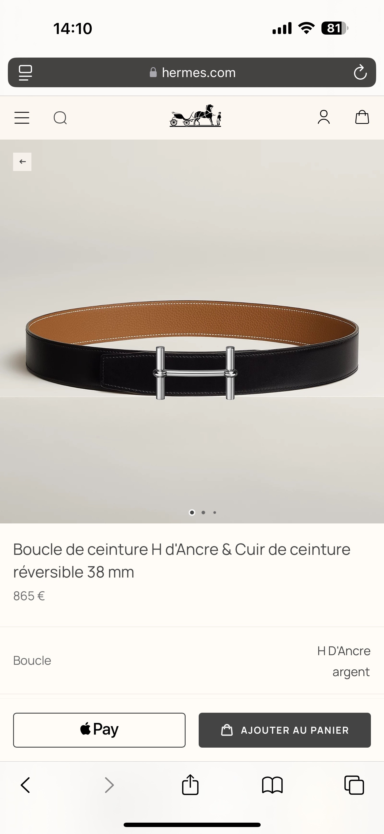 Hermès H d’Ancre Reversible Leather Belt 38mm – Silver Buckle