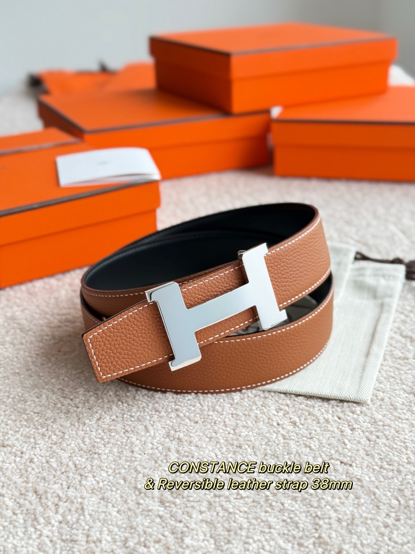 Hermes Constance Reversible Belt 38mm with Silver-Tone Buckle