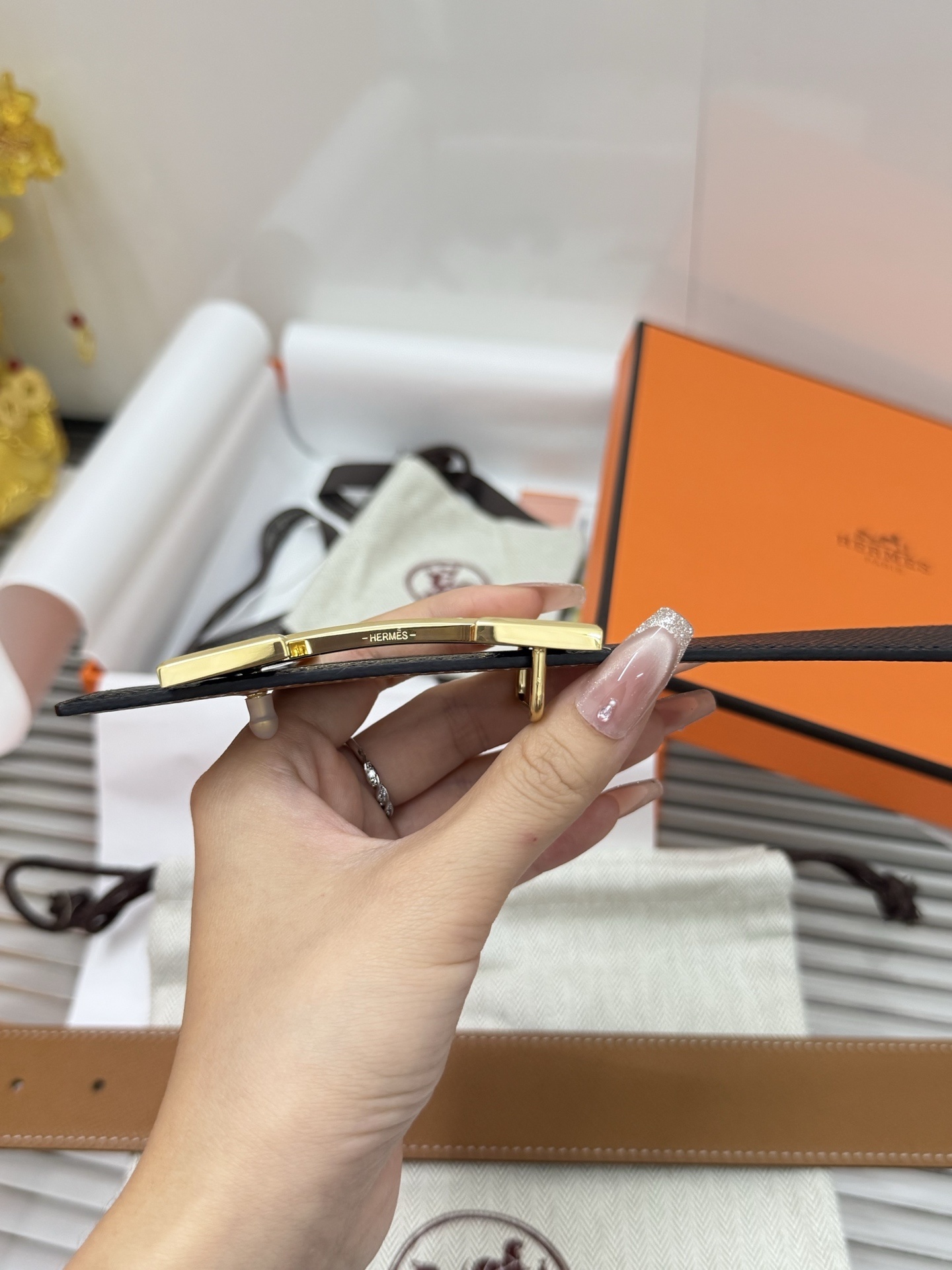 Premium Luxury Black Leather Belt with Gold H Buckle