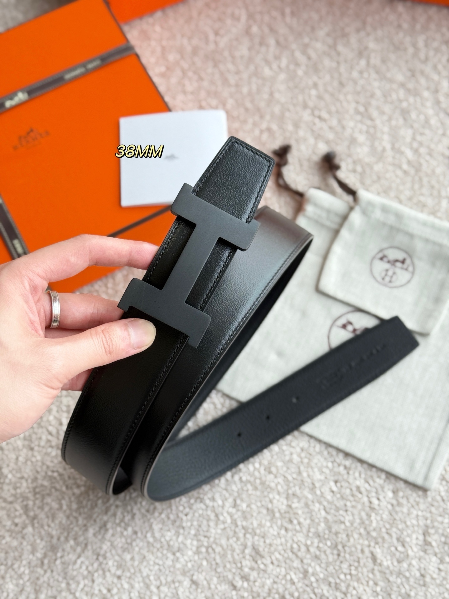 Hermes Constance 38mm Reversible Belt with Matte Black H Buckle