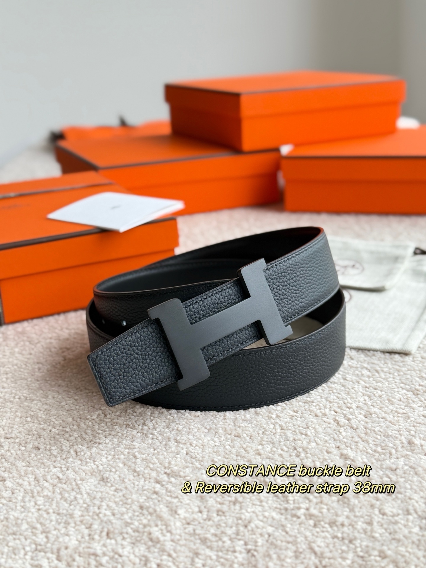 Hermes Constance 38mm Reversible Belt with Matte Black H Buckle