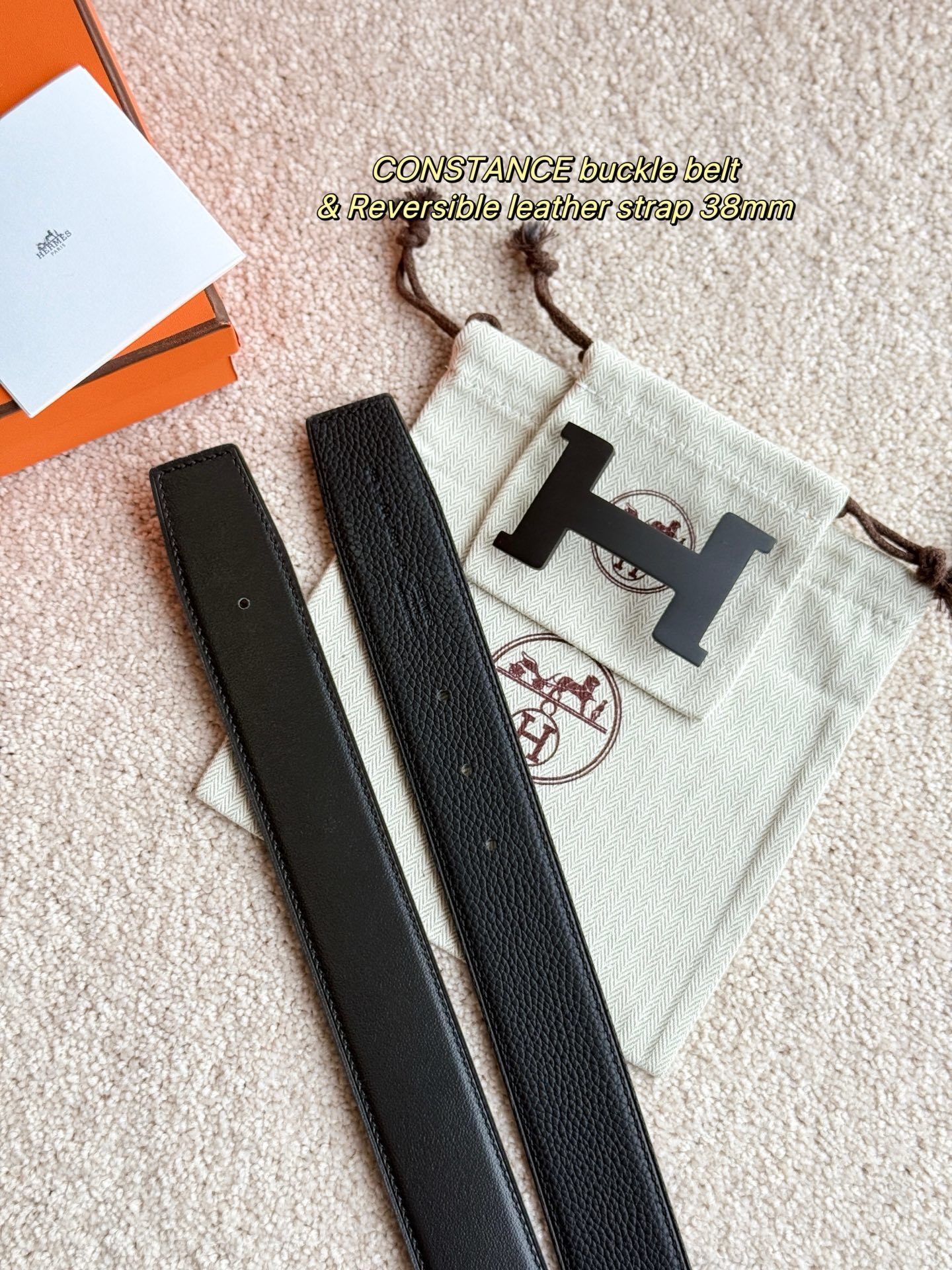 Hermes Constance 38mm Reversible Belt with Matte Black H Buckle