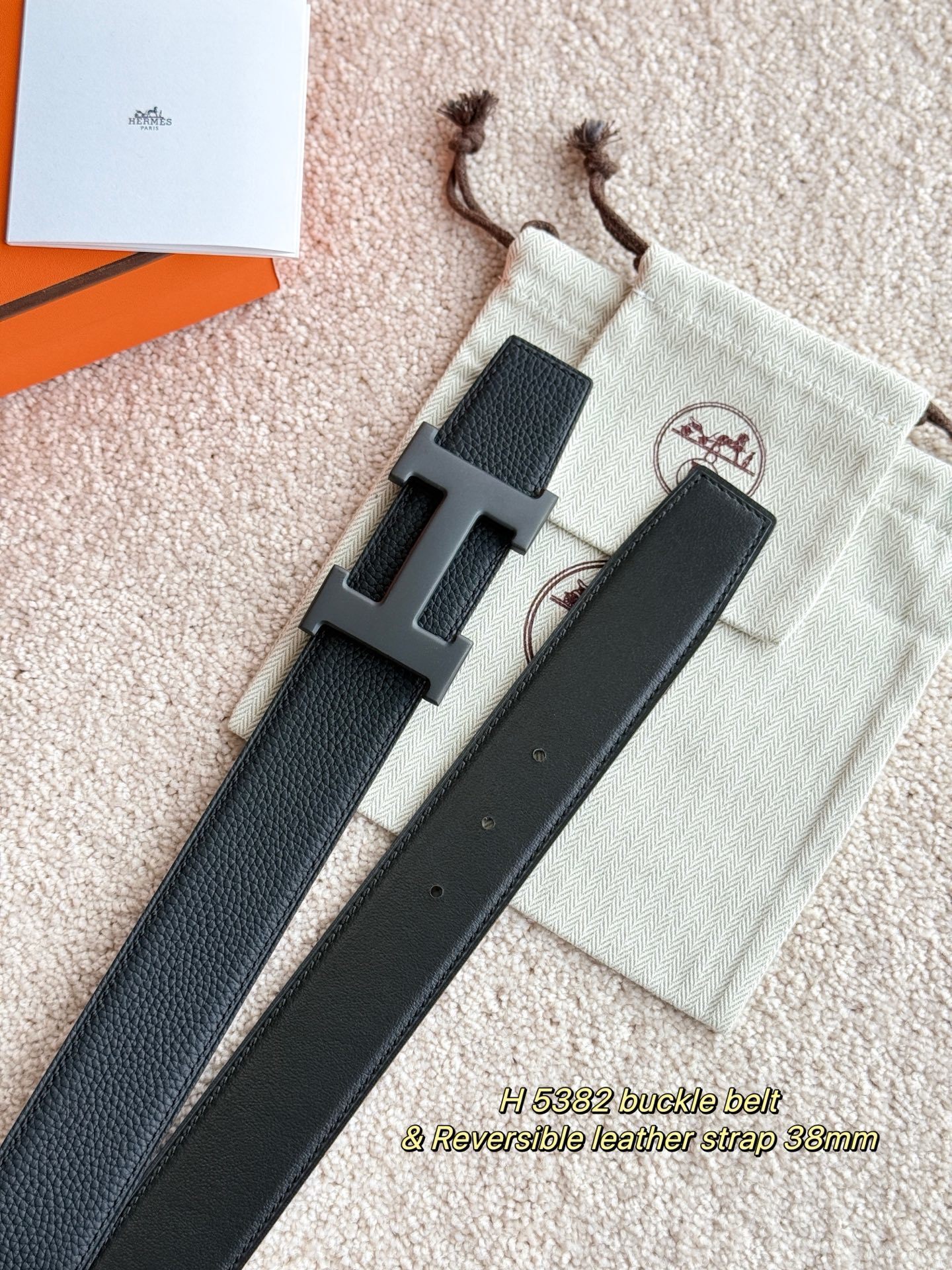 Hermes Reversible 38mm Leather Belt with H 5382 Buckle