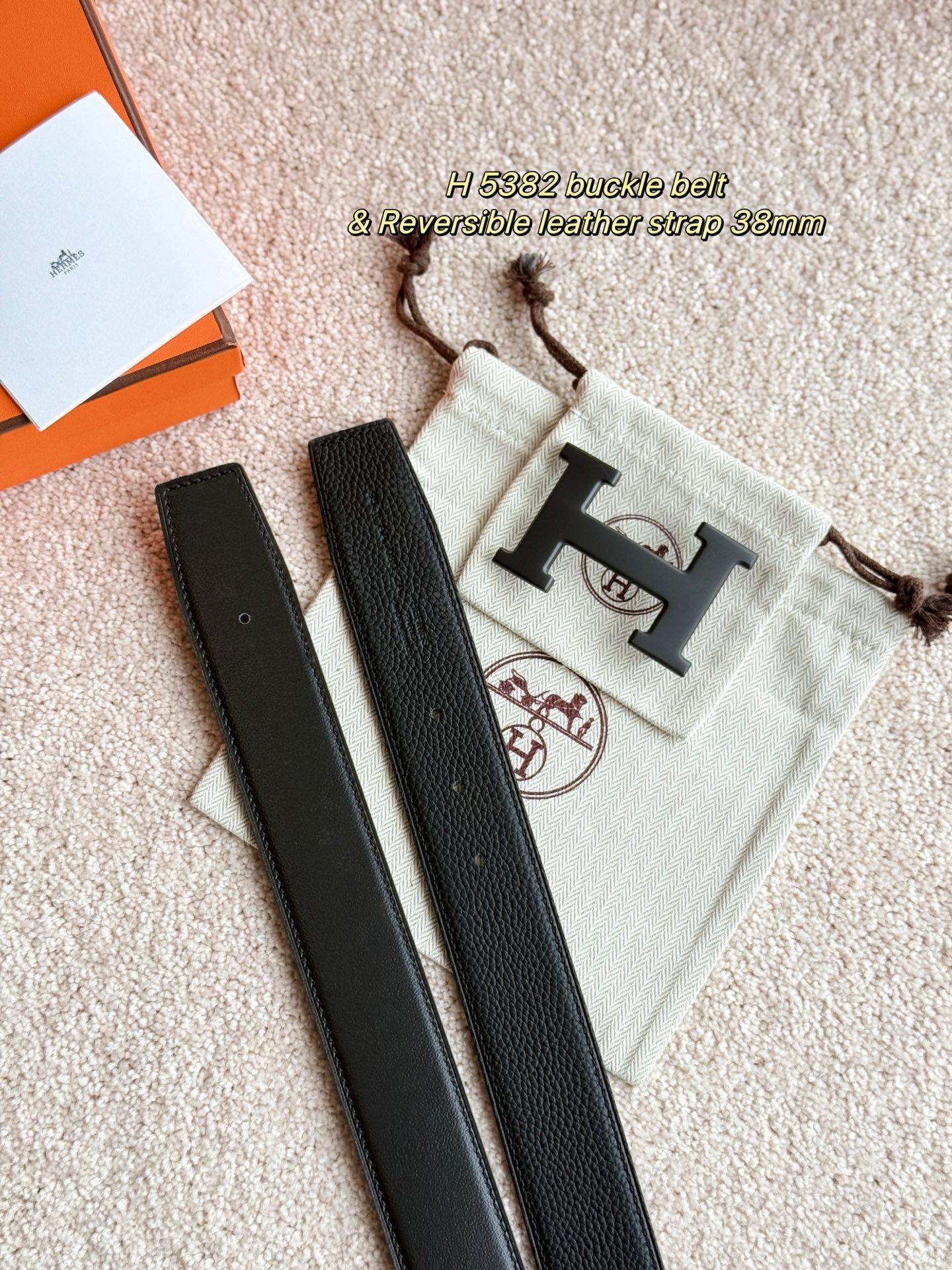 Hermes Reversible 38mm Leather Belt with H 5382 Buckle