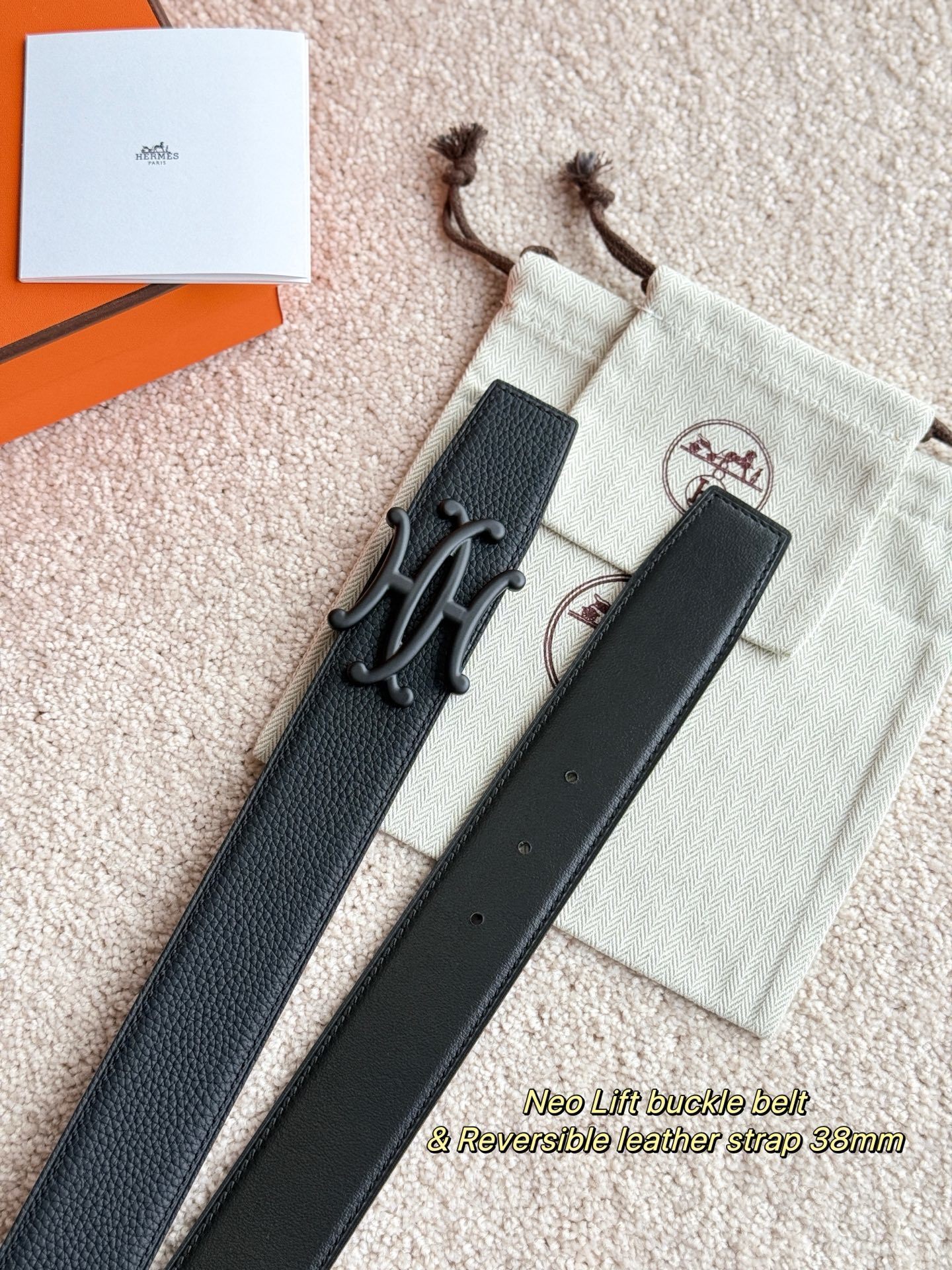 Hermès Neo Lift Buckle & 38mm Reversible Leather Strap Belt Set