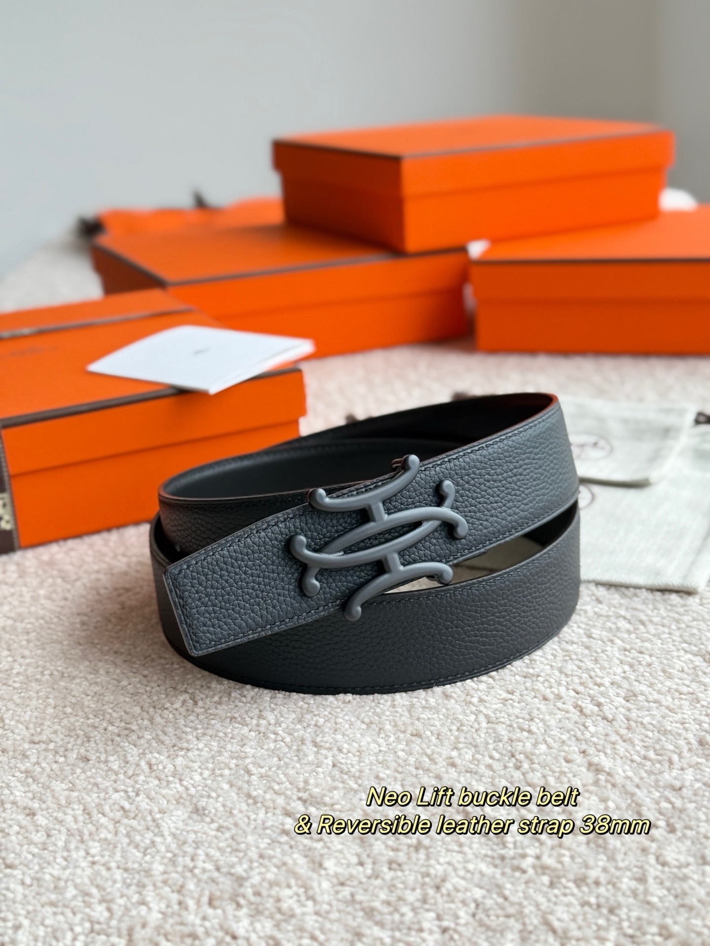 Hermès Neo Lift Buckle & 38mm Reversible Leather Strap Belt Set