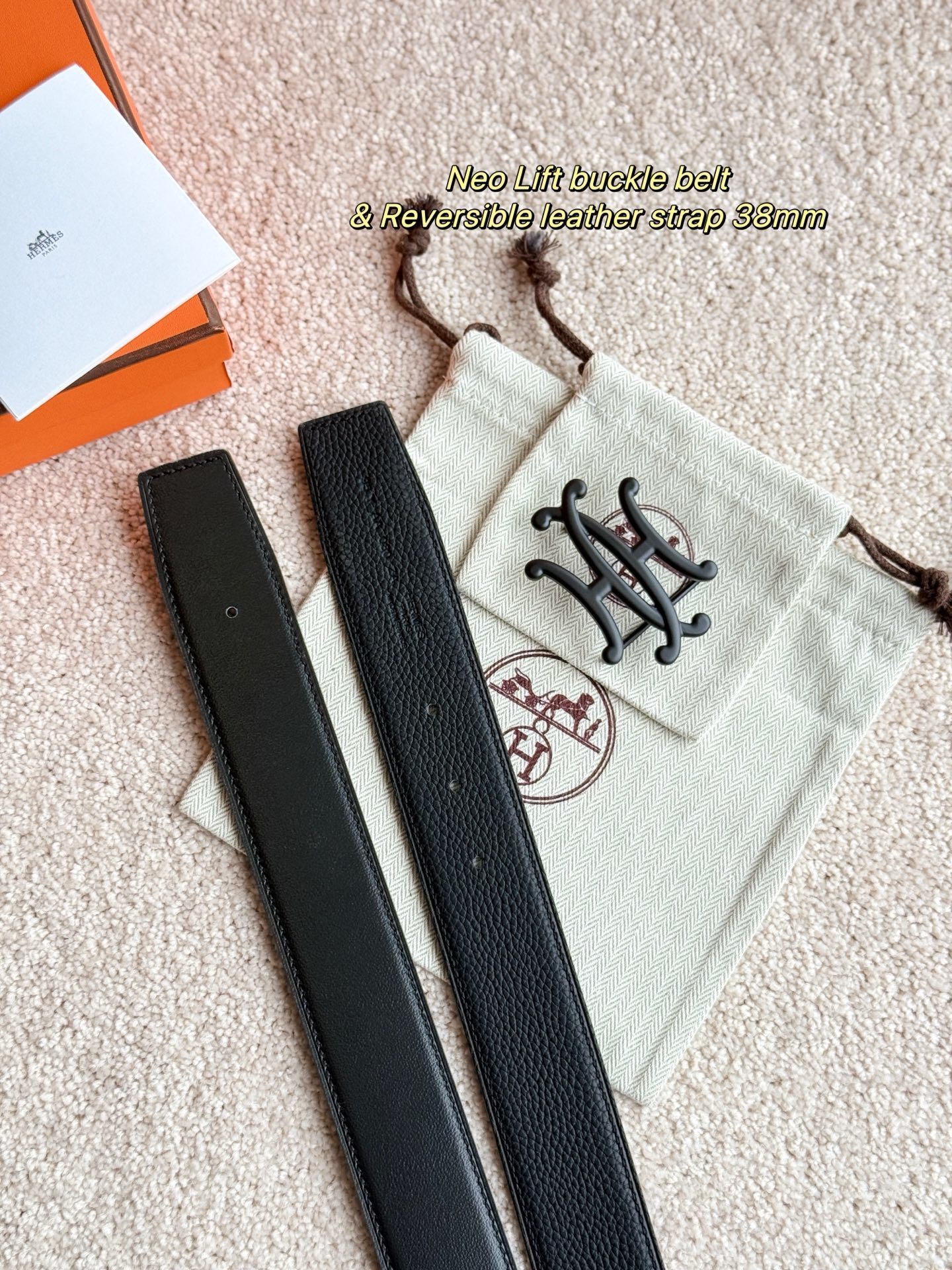 Hermès Neo Lift Buckle & 38mm Reversible Leather Strap Belt Set