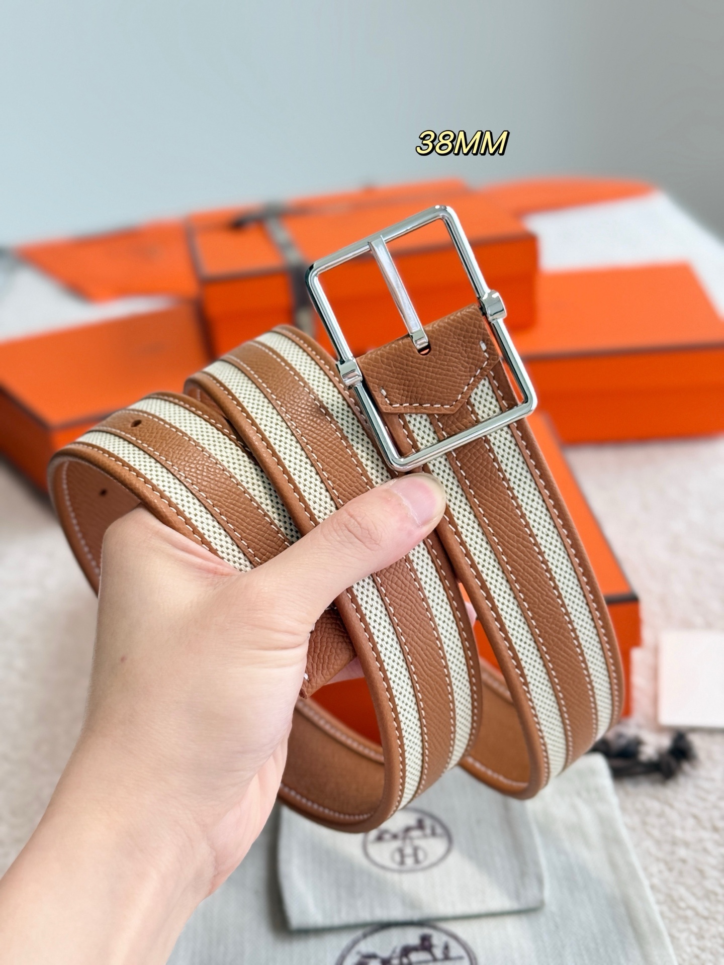 Saddle 38 Reversible Striped Leather Belt for Men