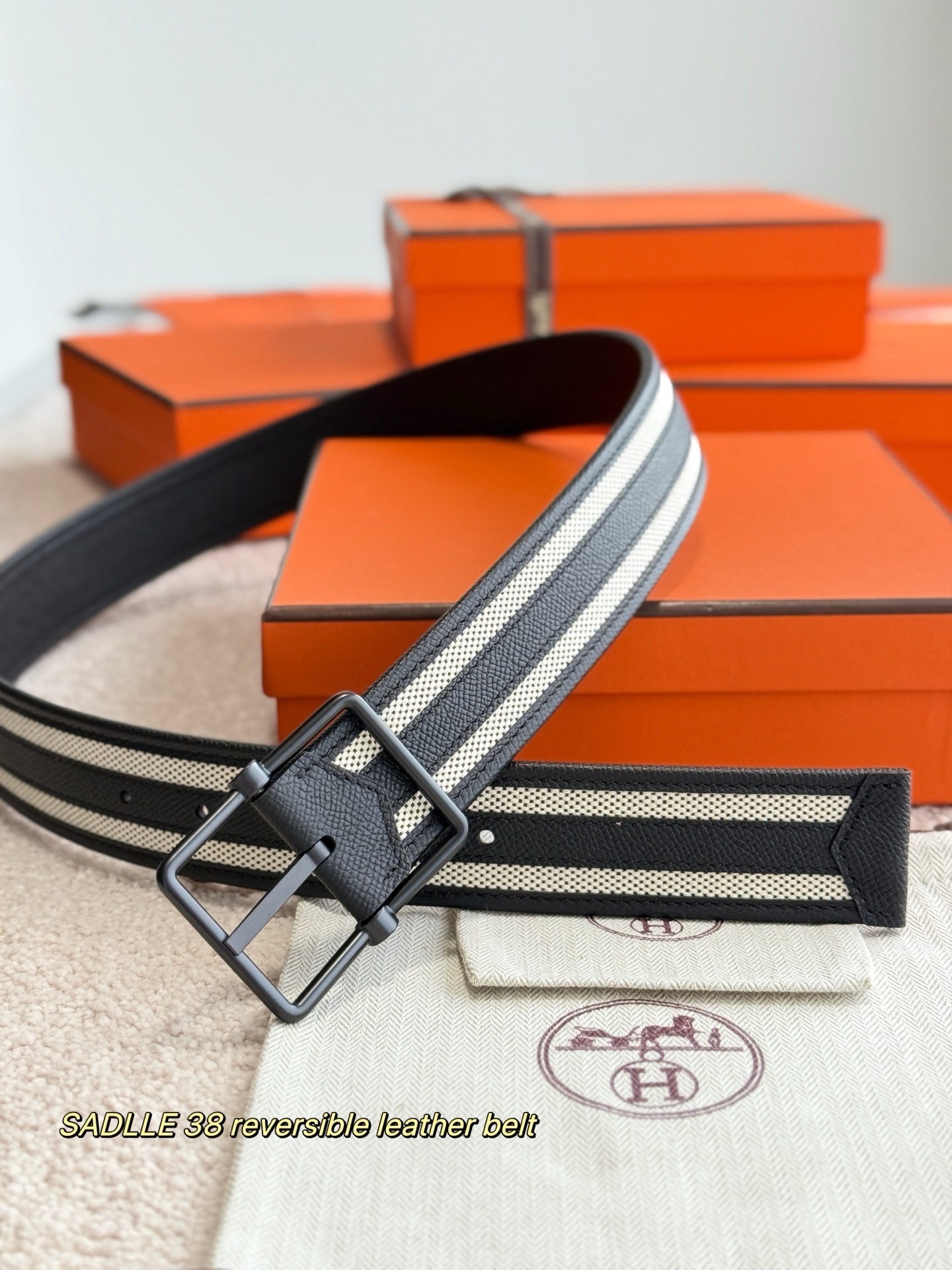 Hermes Saddle 38 Reversible Leather Belt - Men's Luxury Accessory