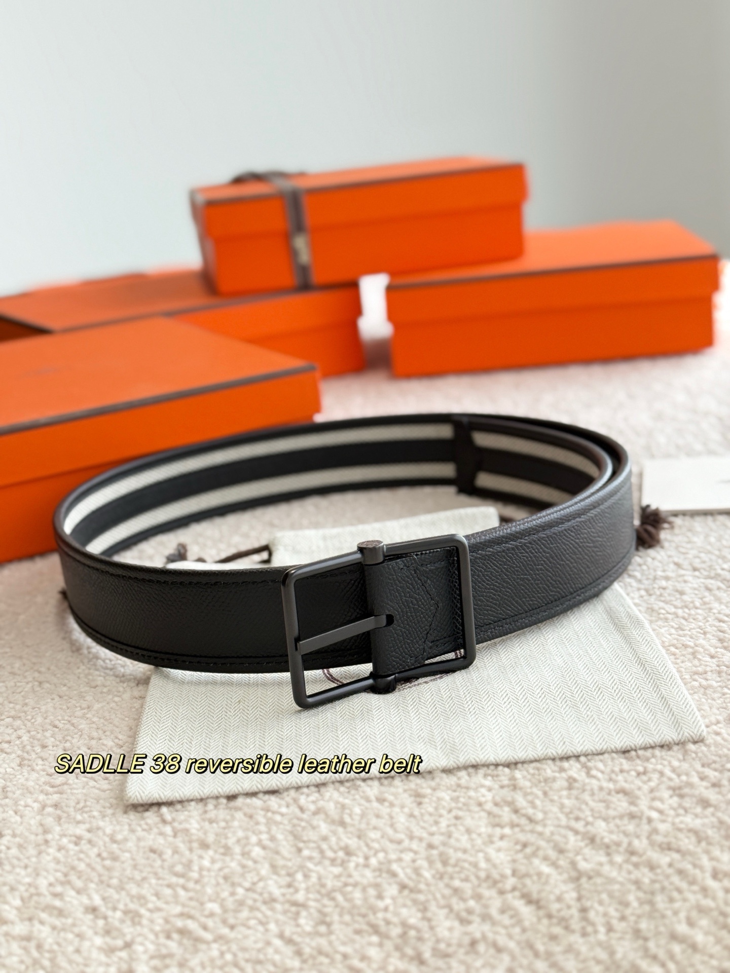 Hermes Saddle 38 Reversible Leather Belt - Men's Luxury Accessory