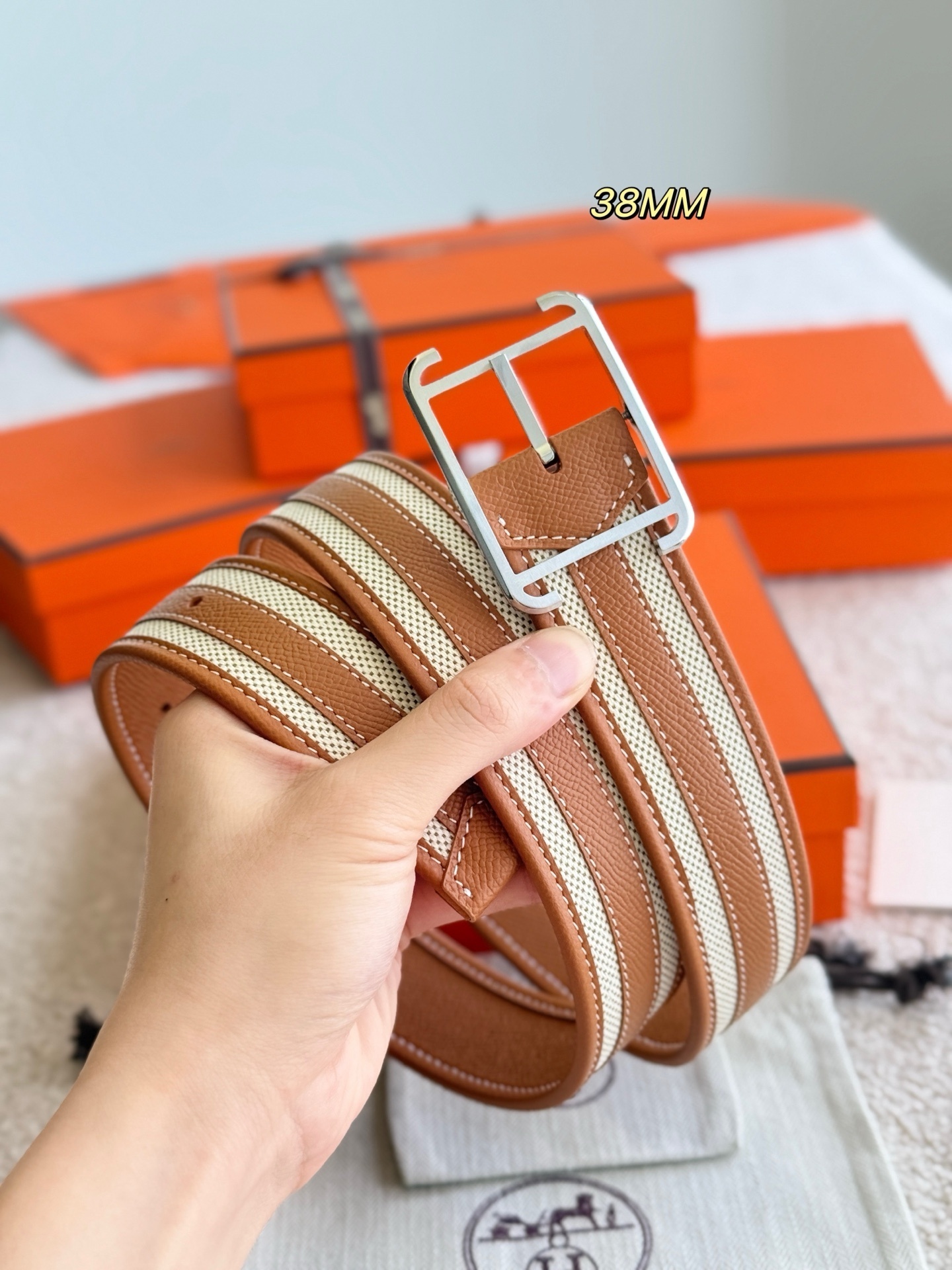 Hermes Society 38 Reversible Leather Belt with Palladium Buckle