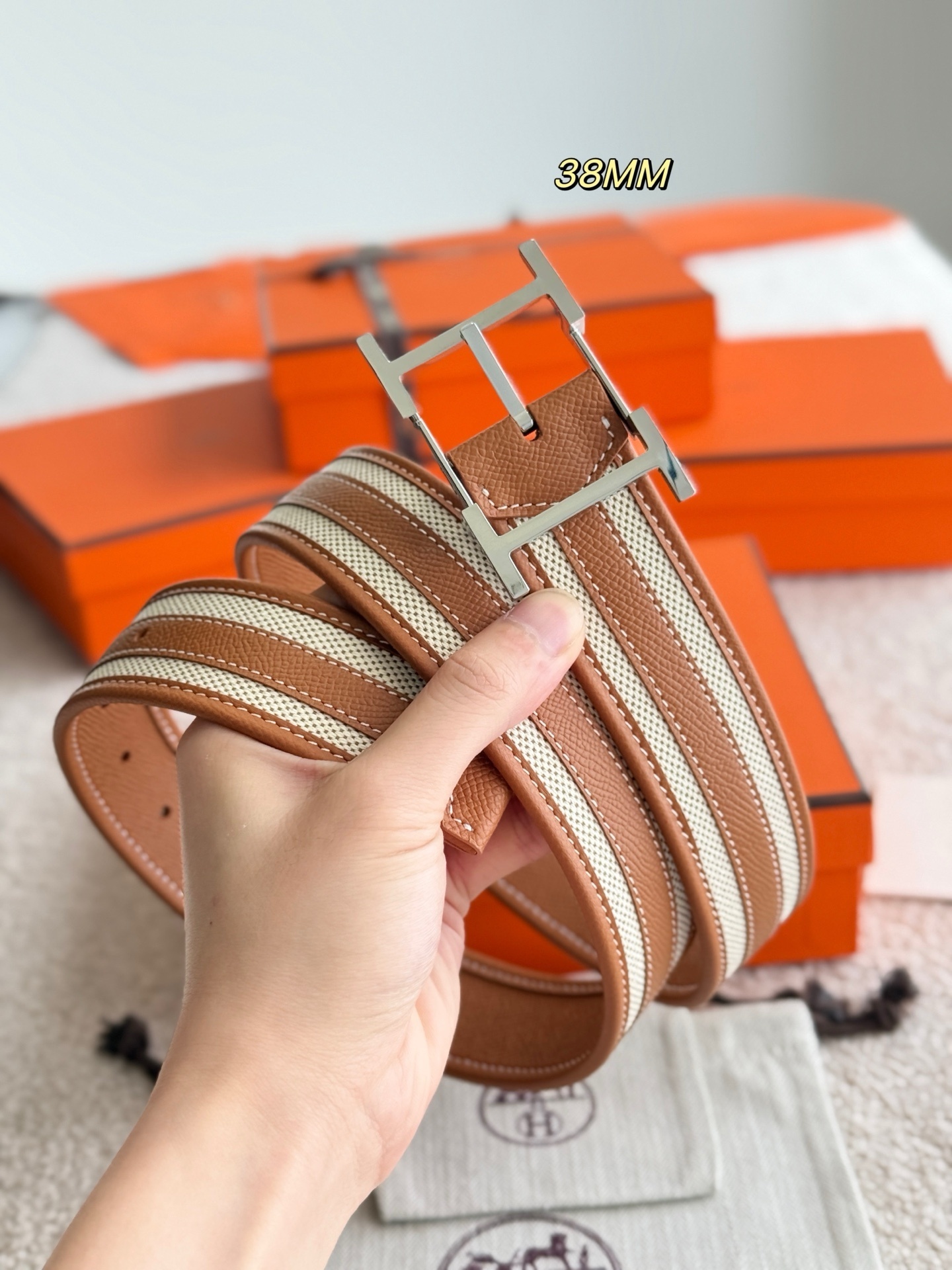 Hermes Hadrien 38 Reversible Leather Belt with Silver H Buckle