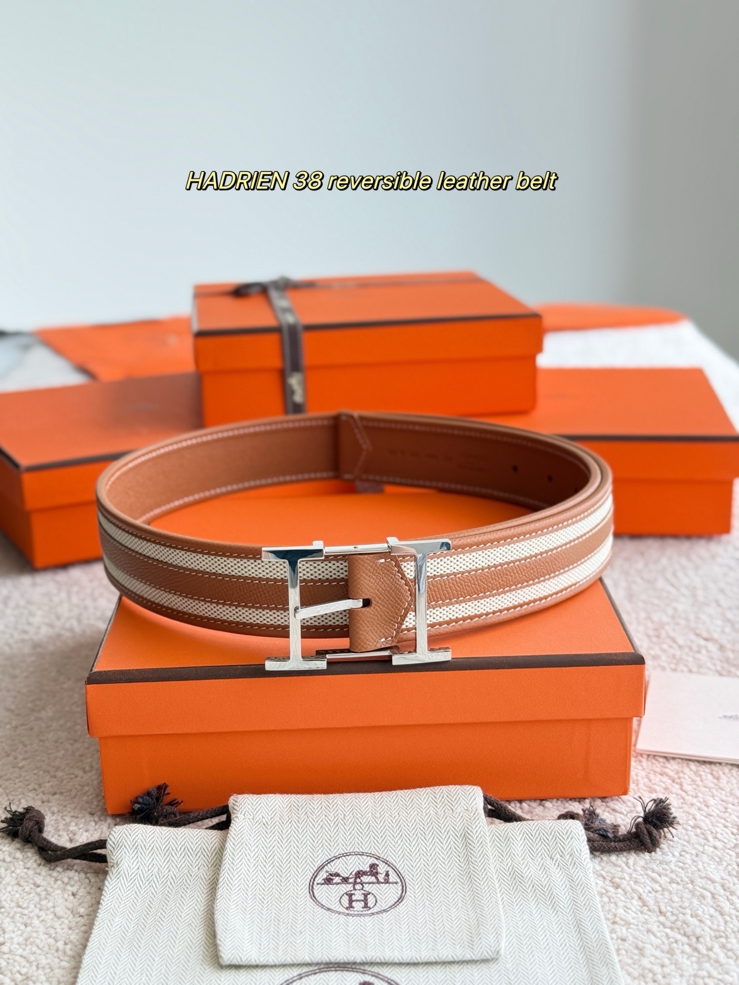 Hermes Hadrien 38 Reversible Leather Belt with Silver H Buckle