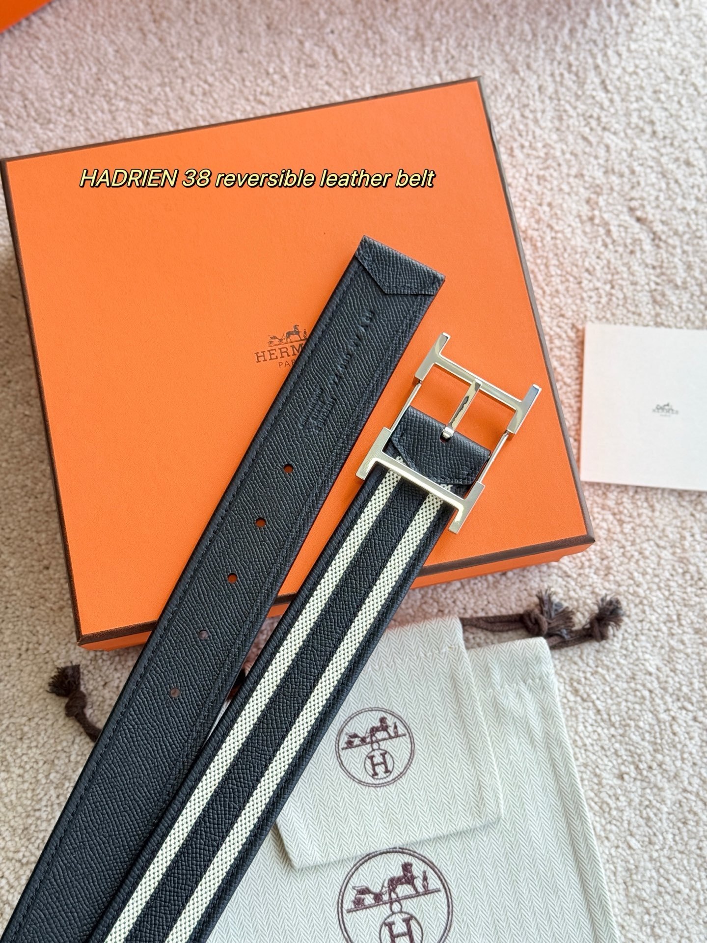Hadrien 38 Reversible Leather Belt with Signature Silver H Buckle