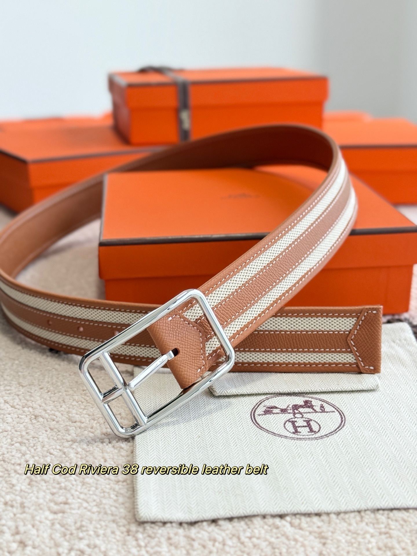 Hermès Half Cod Riviera 38 Reversible Leather Belt - Luxury Men's