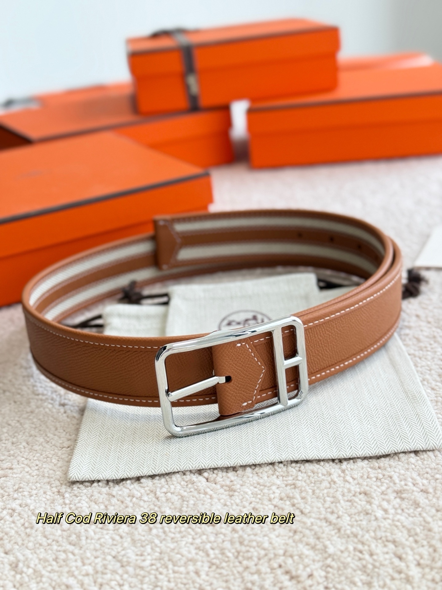 Hermès Half Cod Riviera 38 Reversible Leather Belt - Luxury Men's