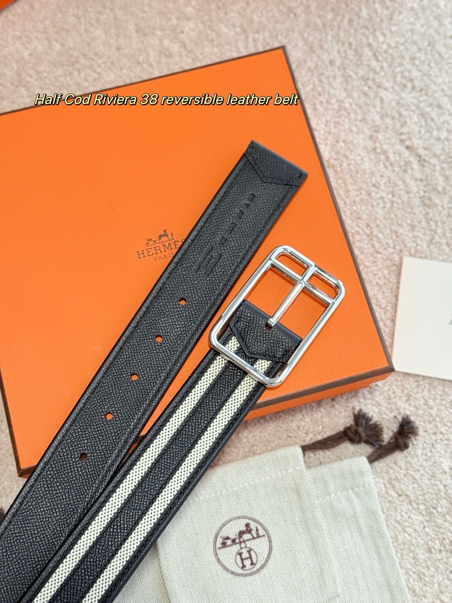 Hermès Half Cod Riviera 38 Reversible Leather Belt - Luxury Accessory