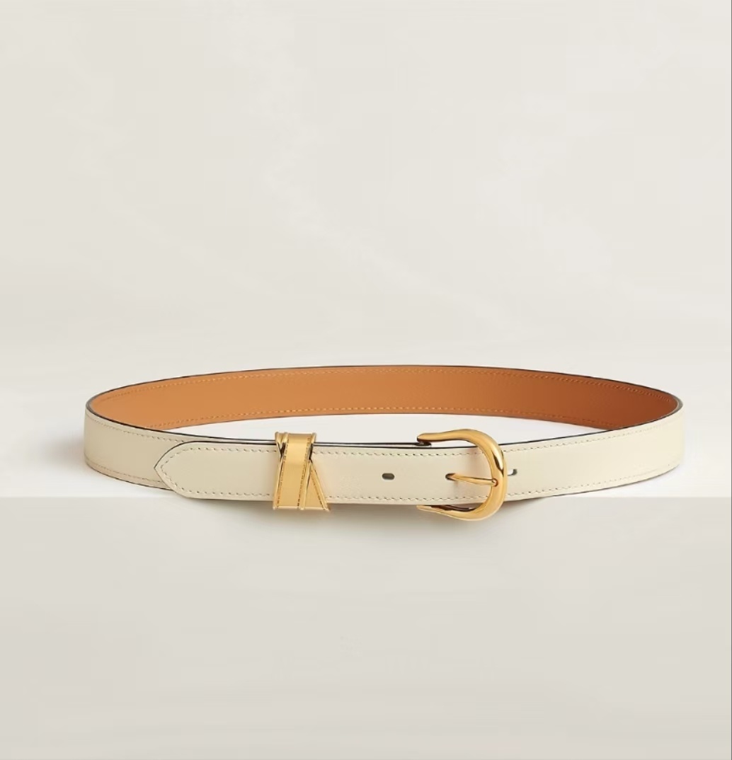 Luxury Tan Leather Belt with Elegant Silver-Tone Buckle
