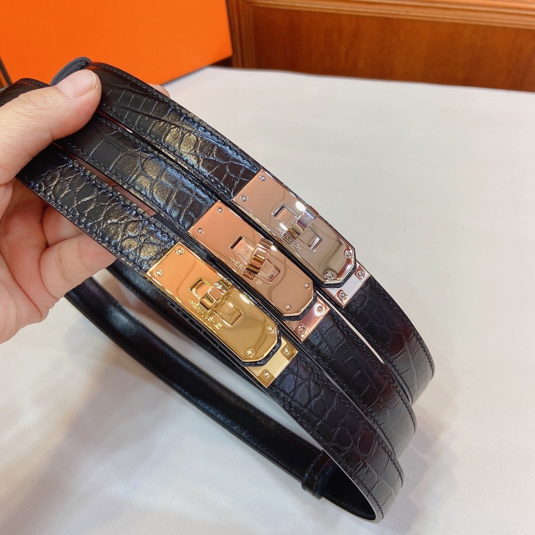 Hermès Kelly Belt - Black Crocodile Leather with Gold Hardware