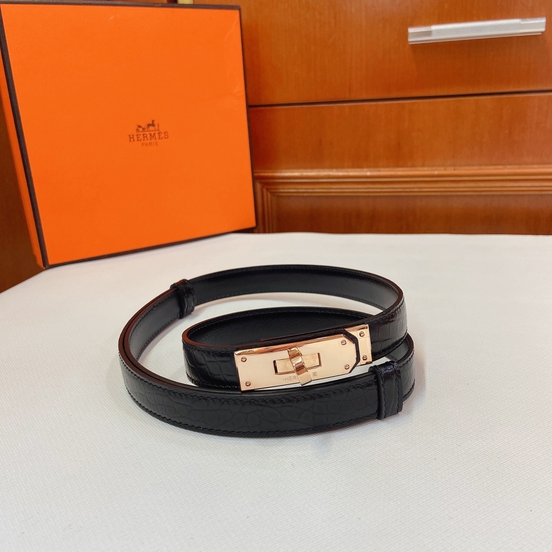 Hermès Kelly Belt - Black Crocodile Leather with Gold Hardware