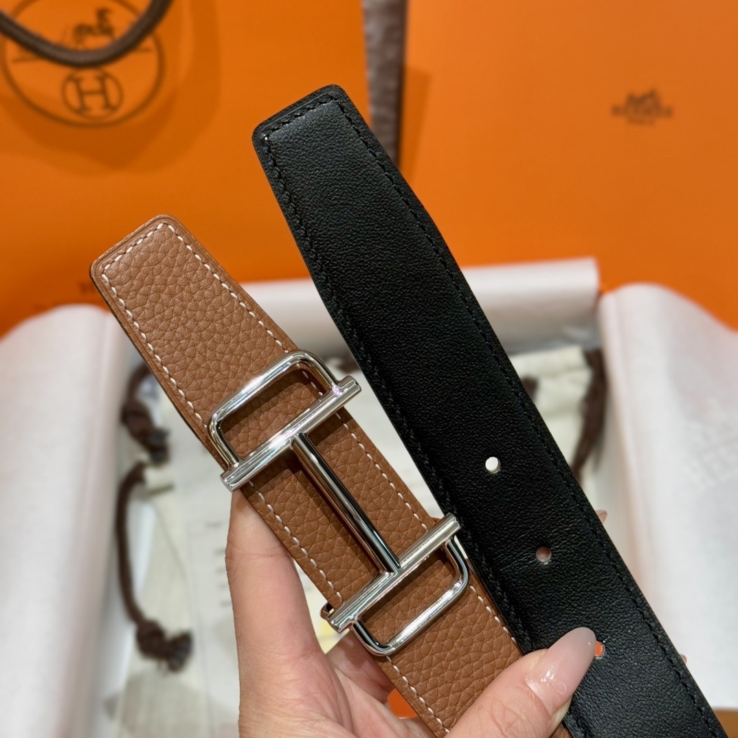 Hermes Constance H Buckle Belt - Gold Grained Leather Luxury Accessory