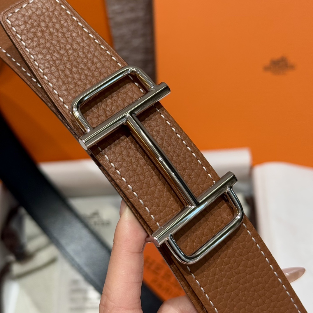 Hermes Constance H Buckle Belt - Gold Grained Leather Luxury Accessory
