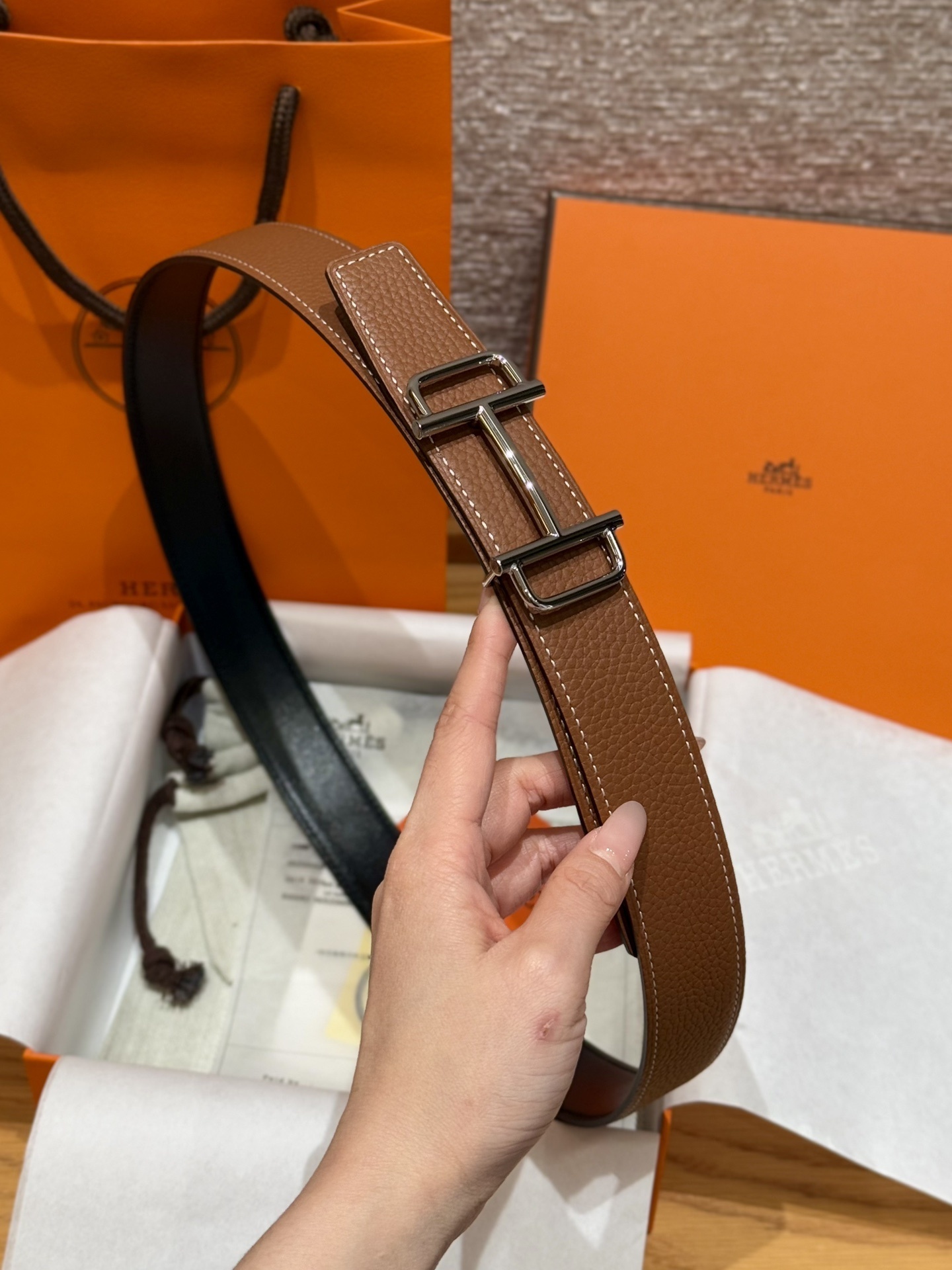 Hermes Constance H Buckle Belt - Gold Grained Leather Luxury Accessory