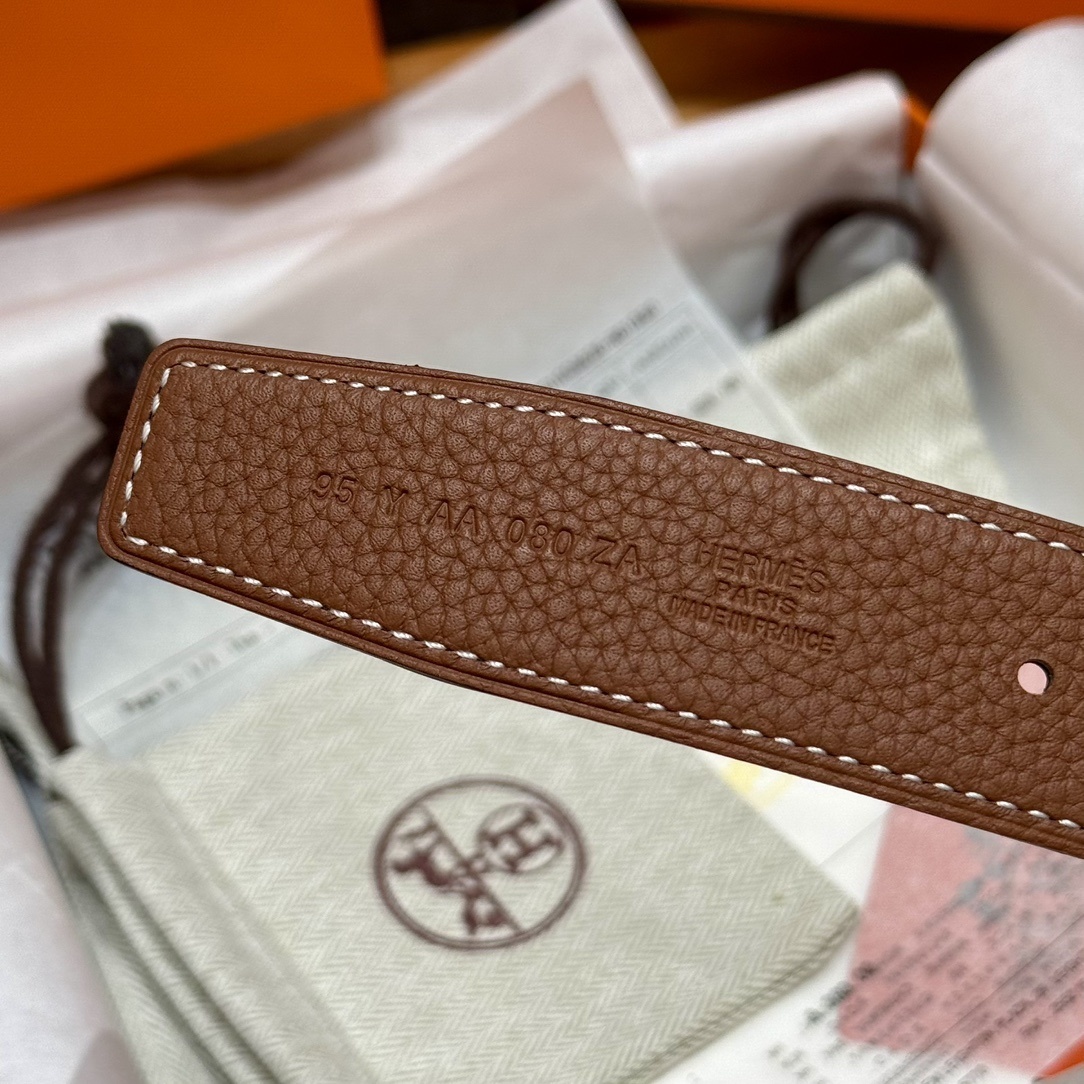 Luxury Hermes Brown Leather Belt with Iconic Gold H Buckle
