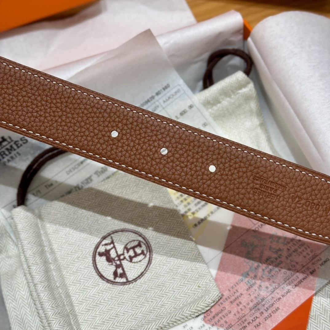 Luxury Hermes Brown Leather Belt with Iconic Gold H Buckle